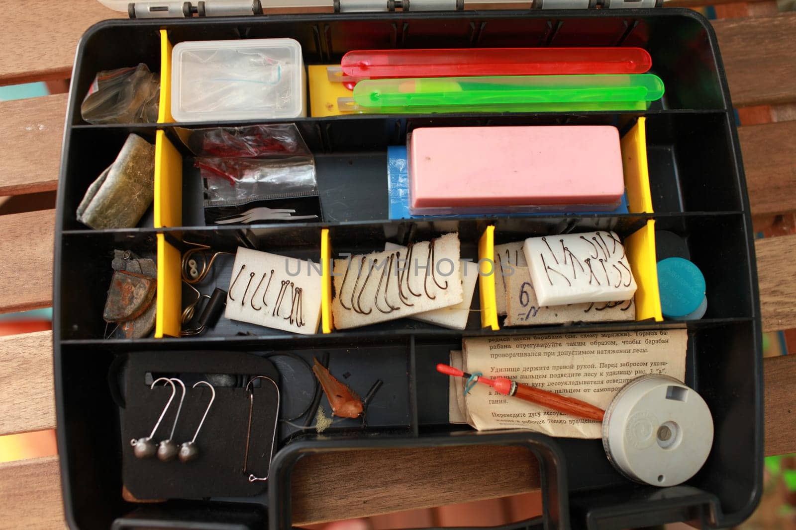 Fishing tackle box opens up close up
