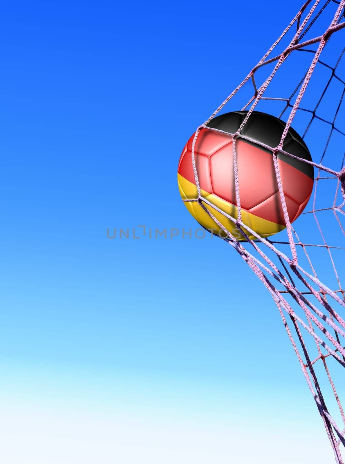 3d rendering of a German soccer ball in a net