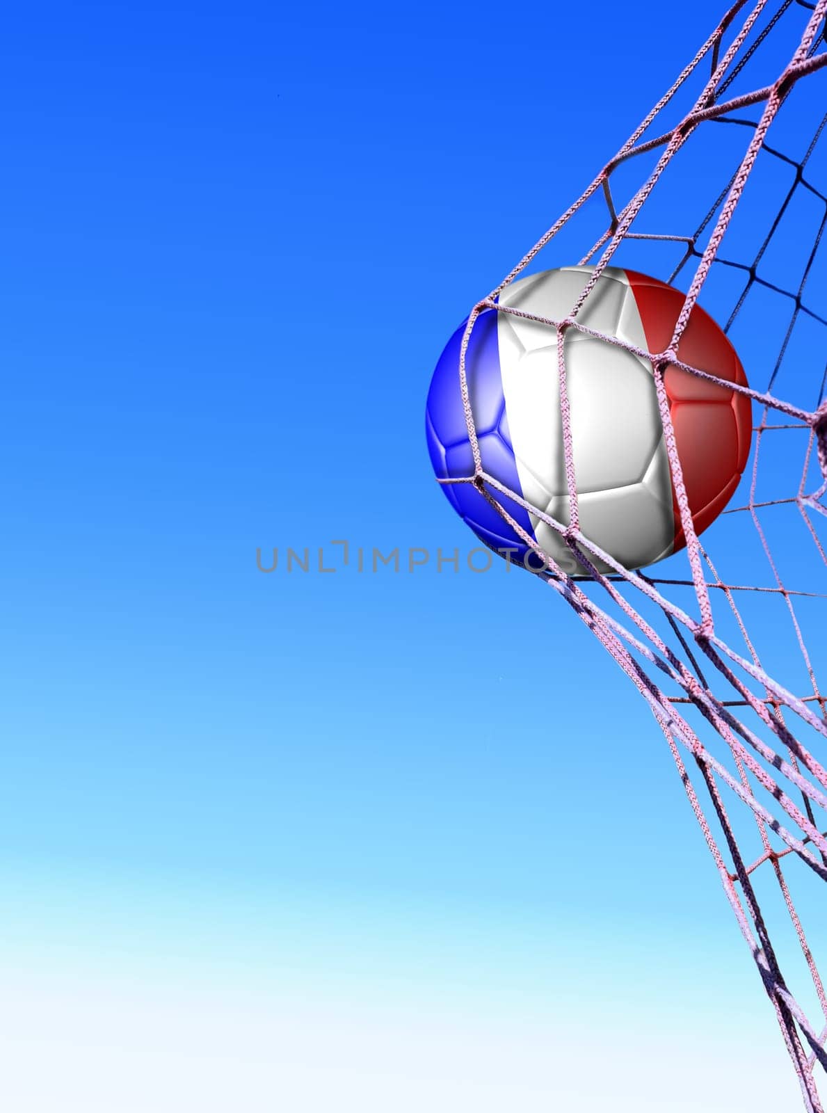 French flag soccer ball inside the net