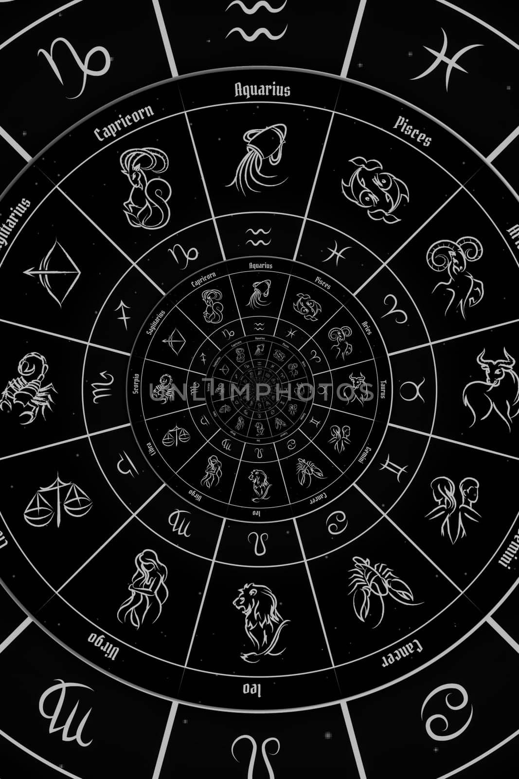 Abstract old conceptual background on mysticism, astrology, fantasy - black