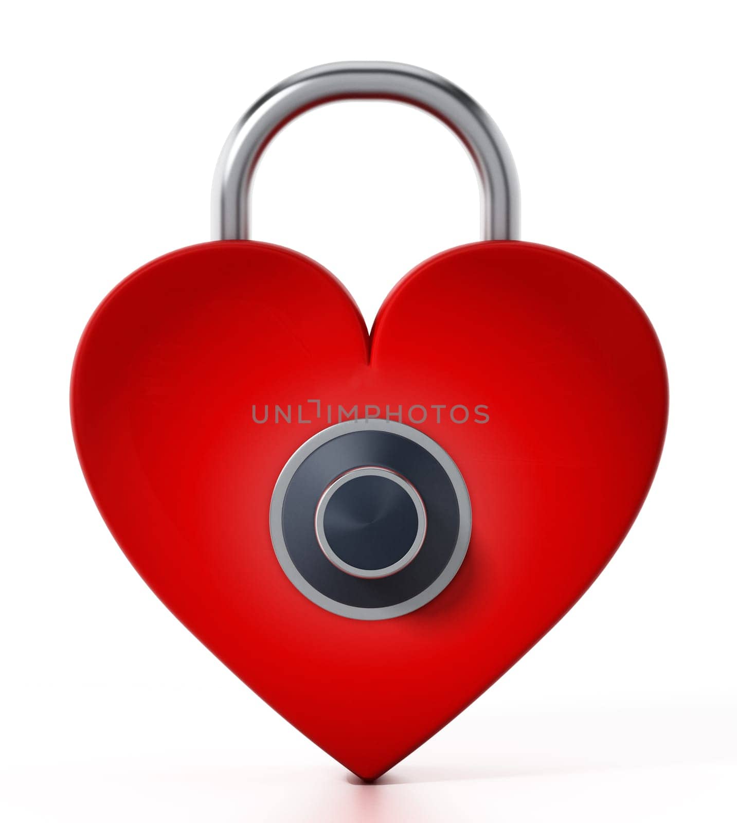 Locked red heart with dial. 3D illustration.