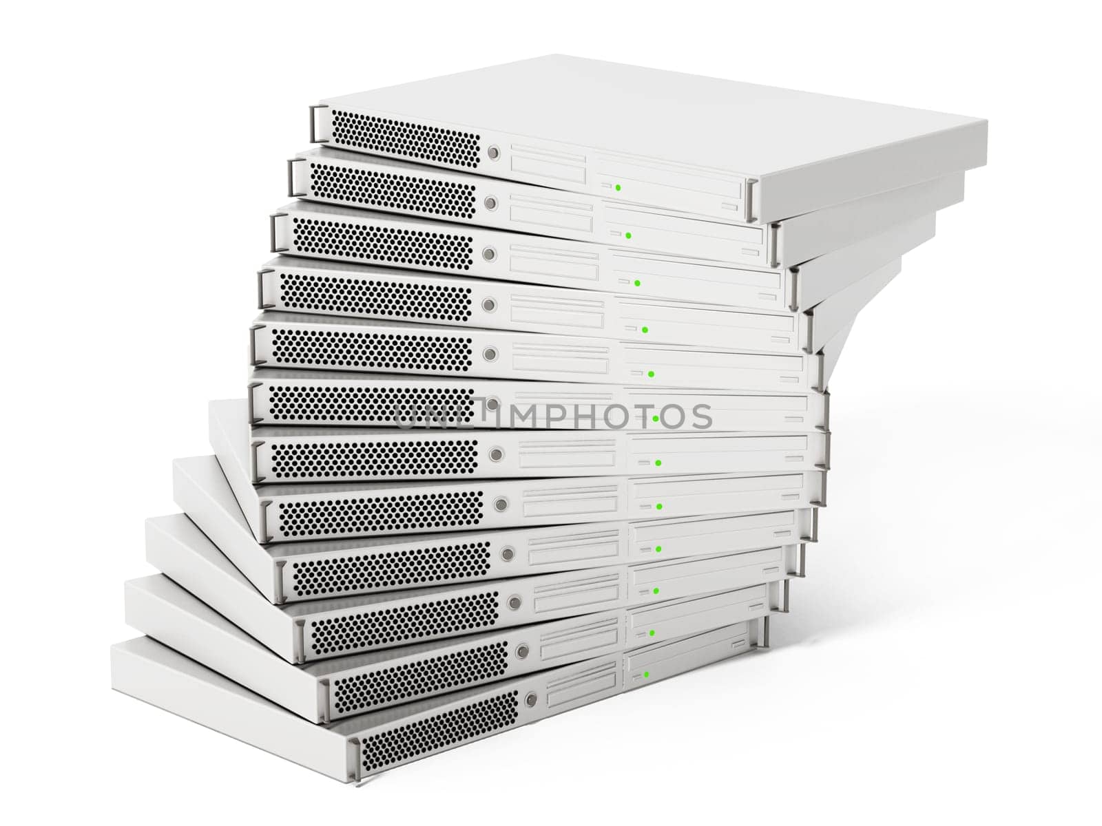 DNA shaped data server units isolated on white background. 3D illustration.