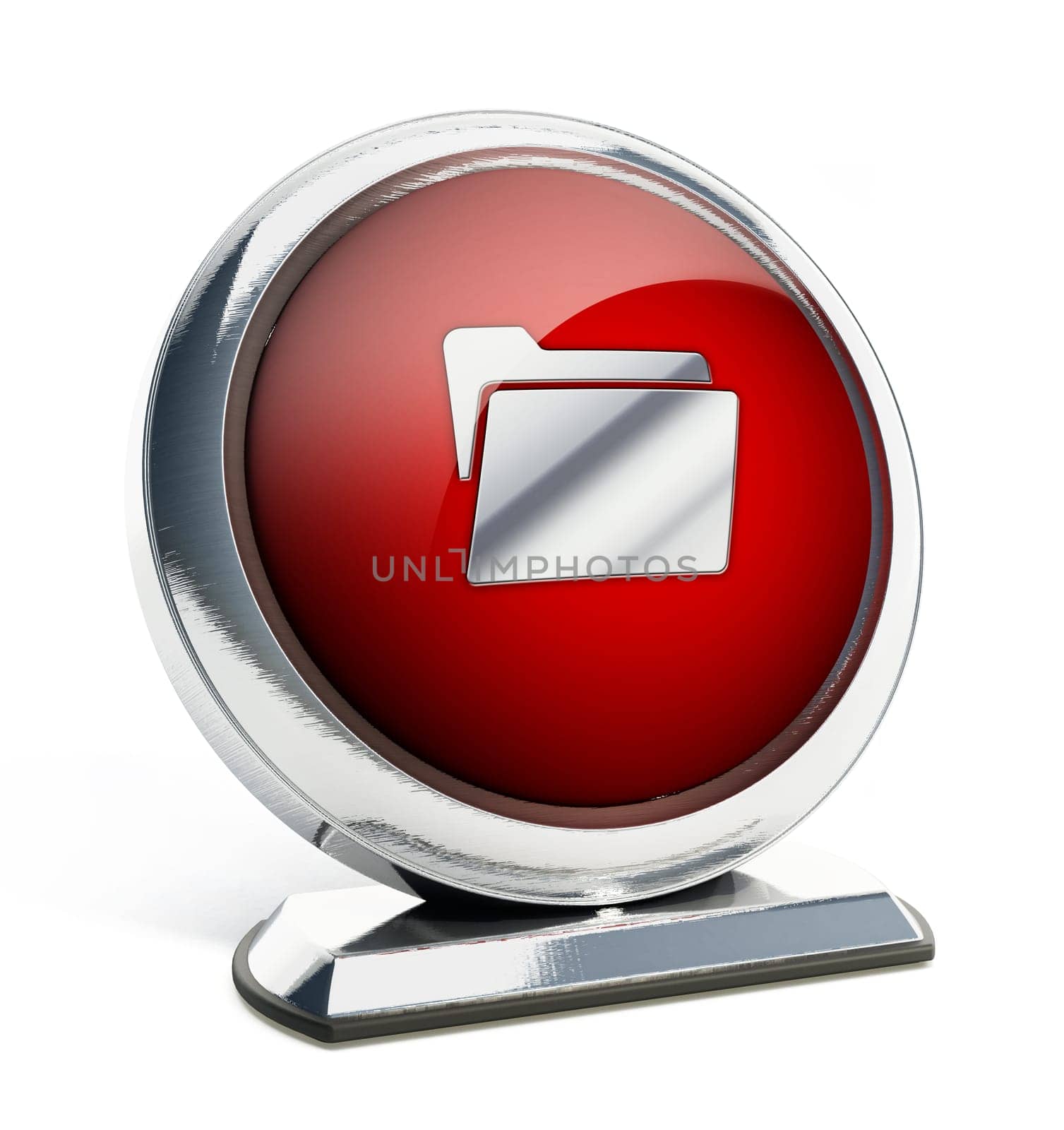 Glossy red button with folder symbol. 3D illustration.