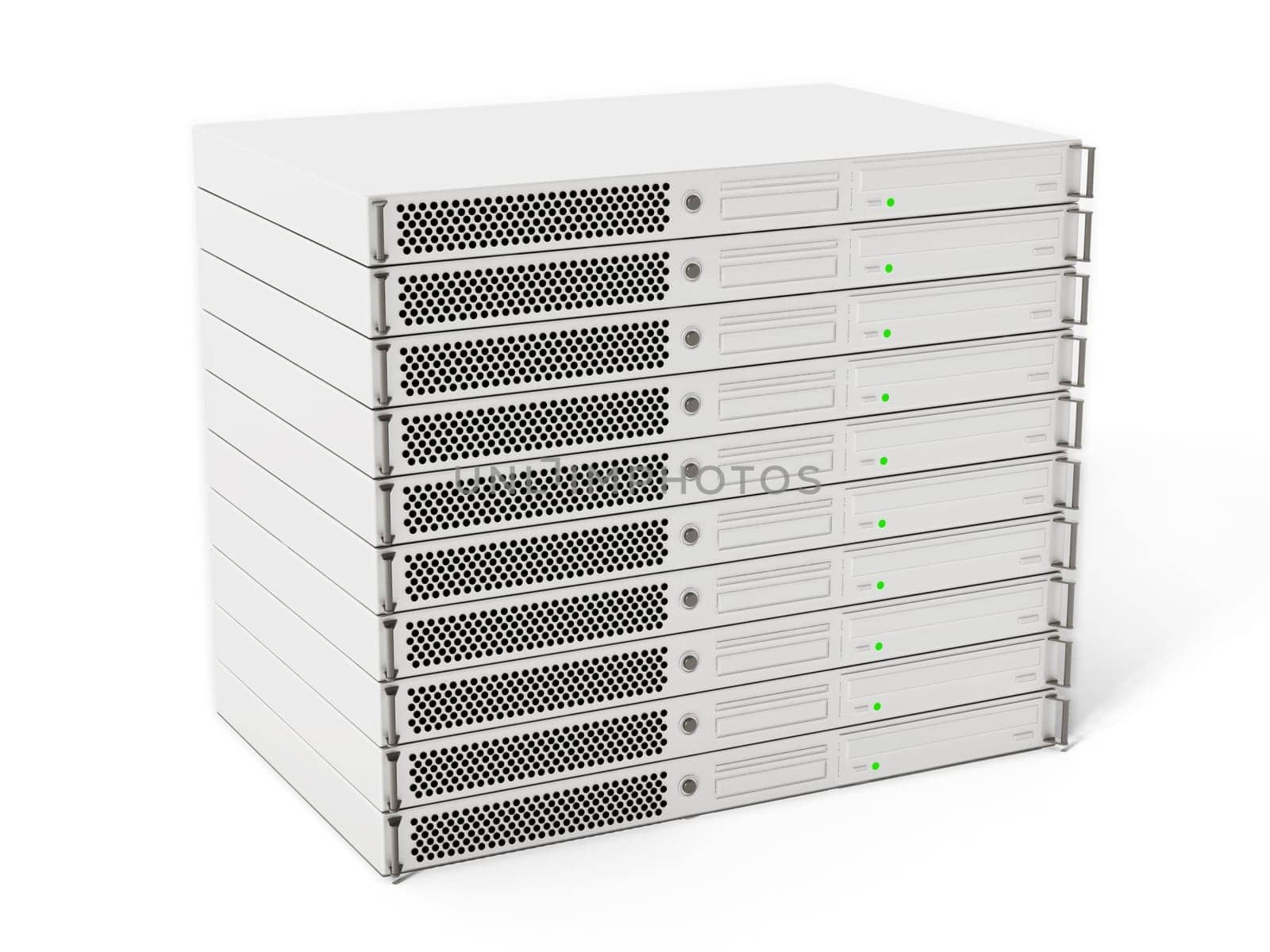 White data server units isolated on white background. 3D illustration.