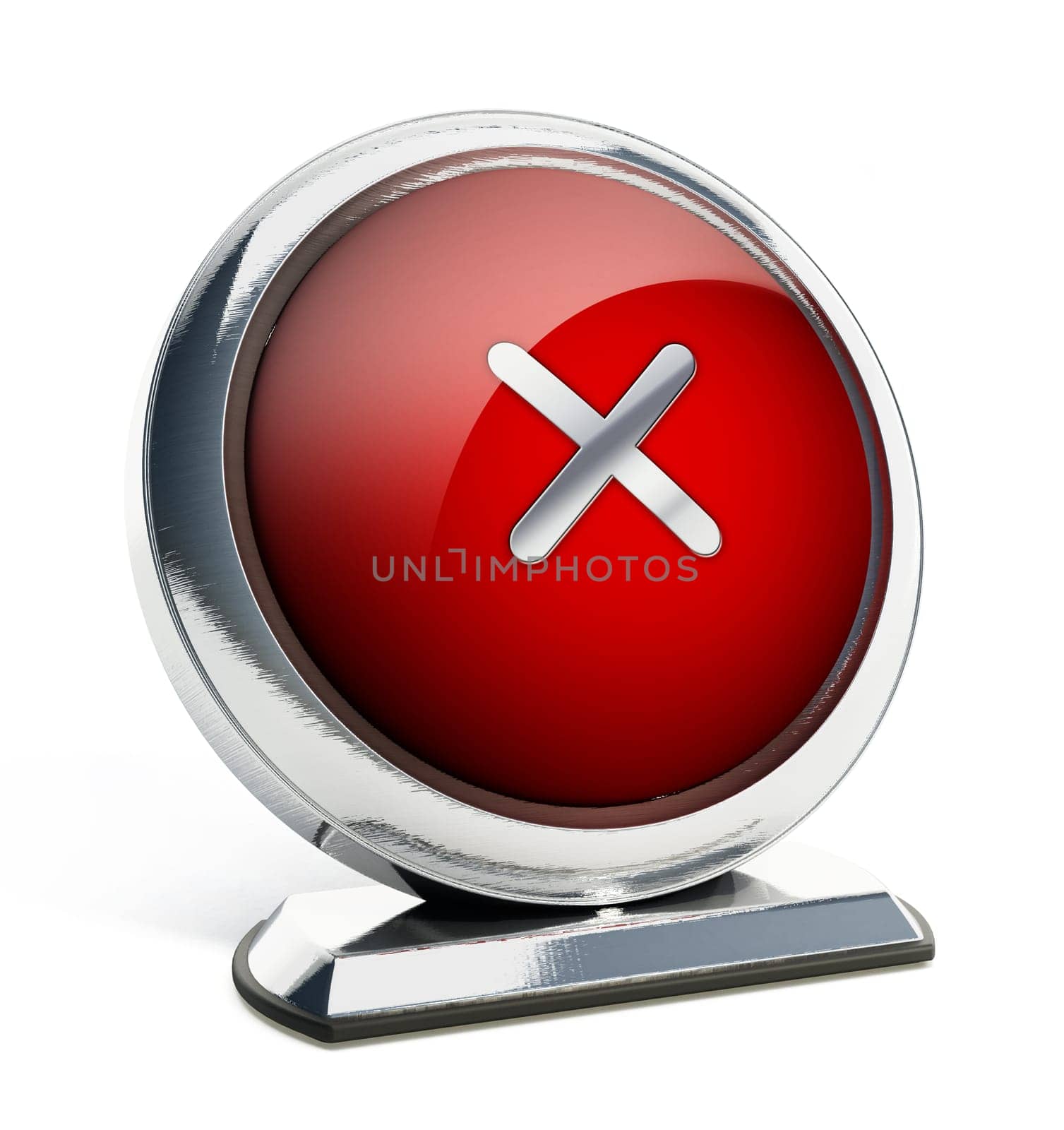 Glossy red button with cross symbol. 3D illustration.