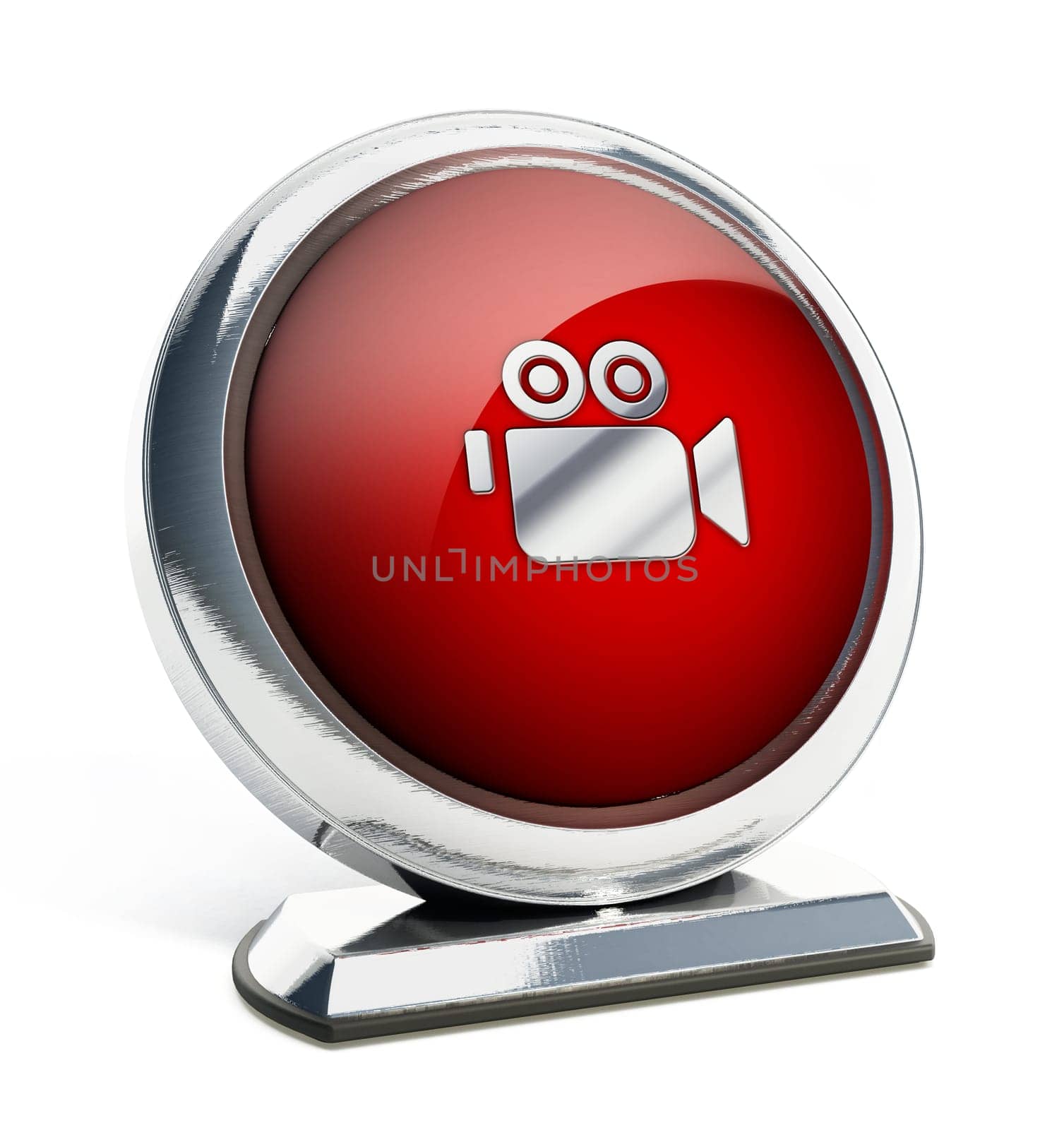Glossy red button with camera symbol. 3D illustration.