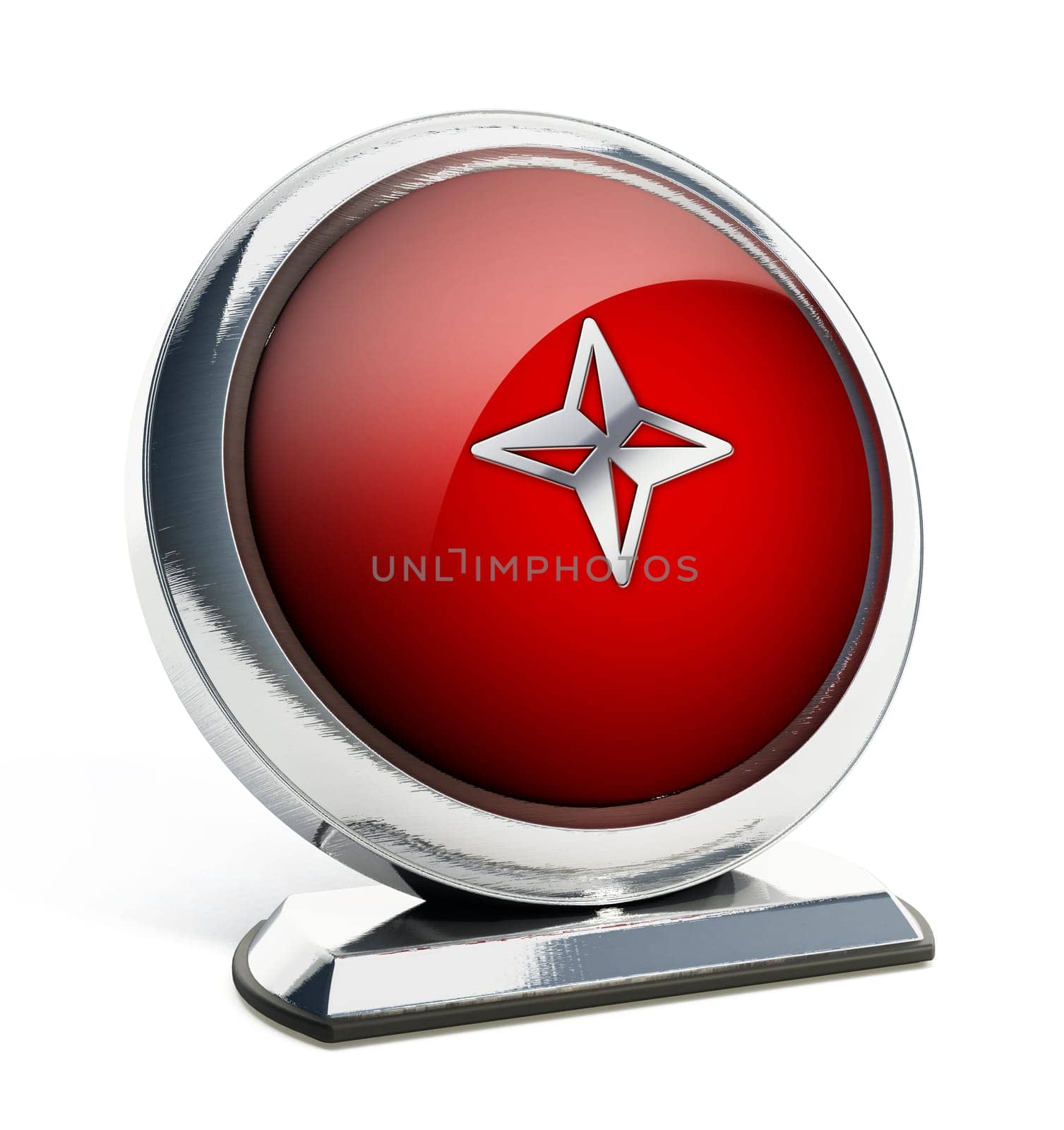 Glossy red button with star symbol. 3D illustration.