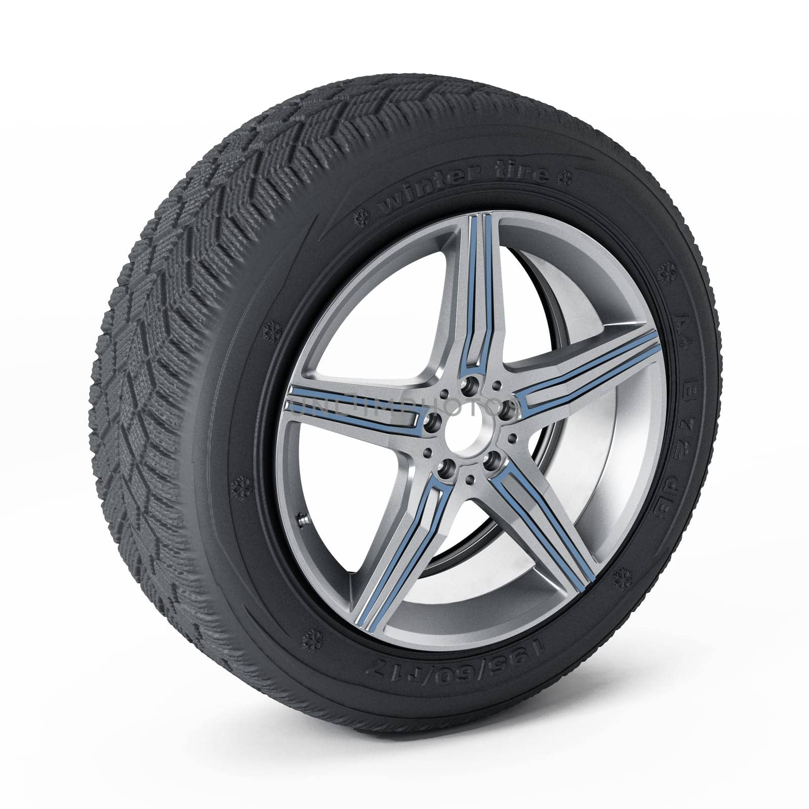 Winter tyre isolated on white background. 3D illustration.