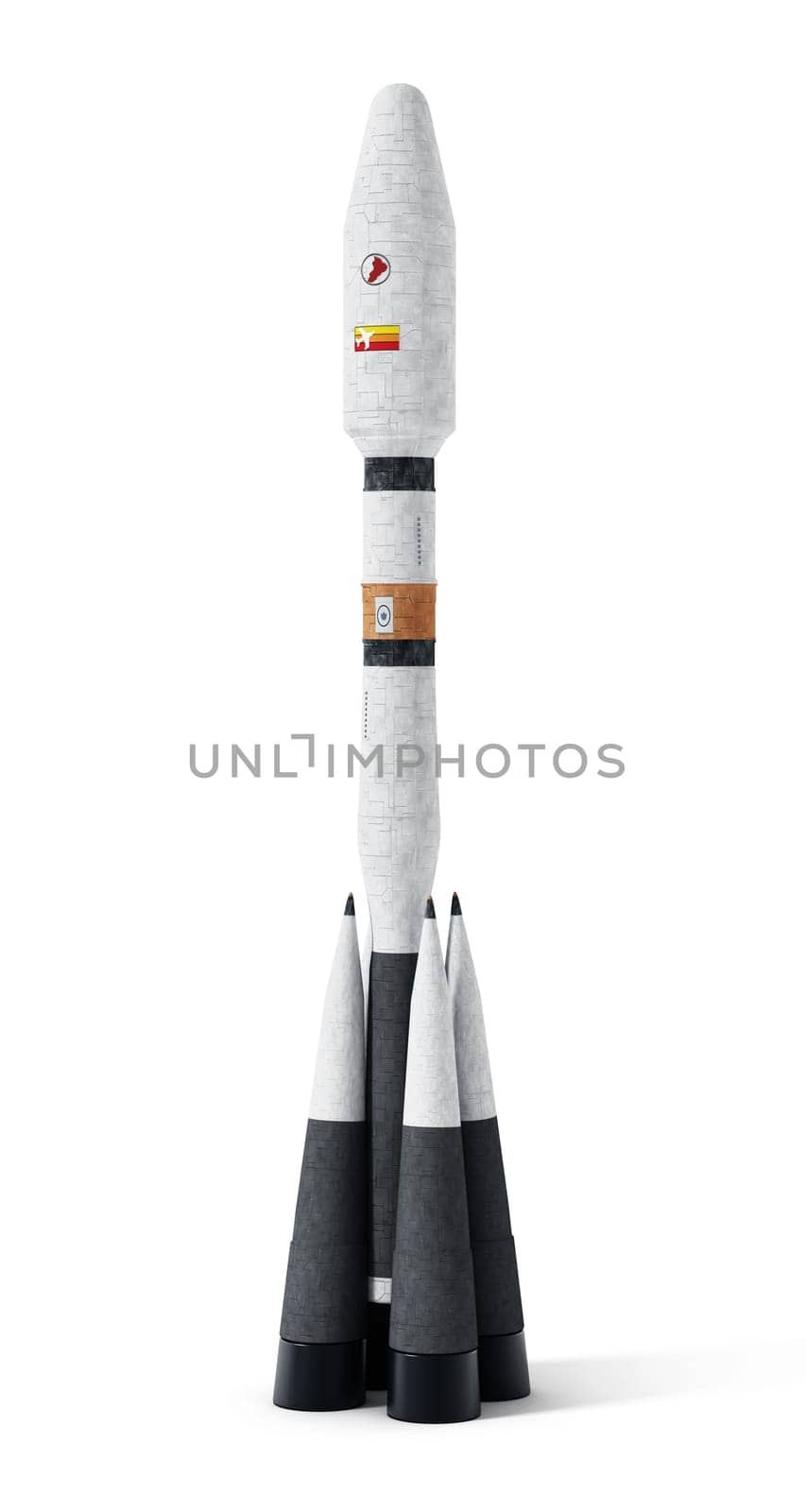 Space rocket leaves Earth's atmosphere. 3D illustration.