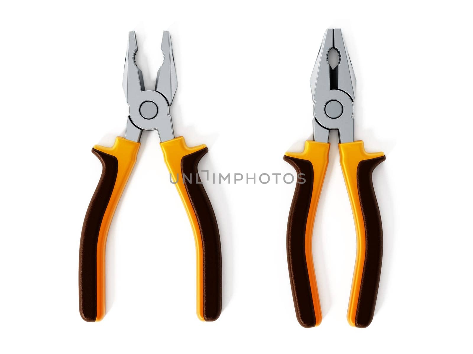 Open and closed pliers isolated on white background. 3D illustration.