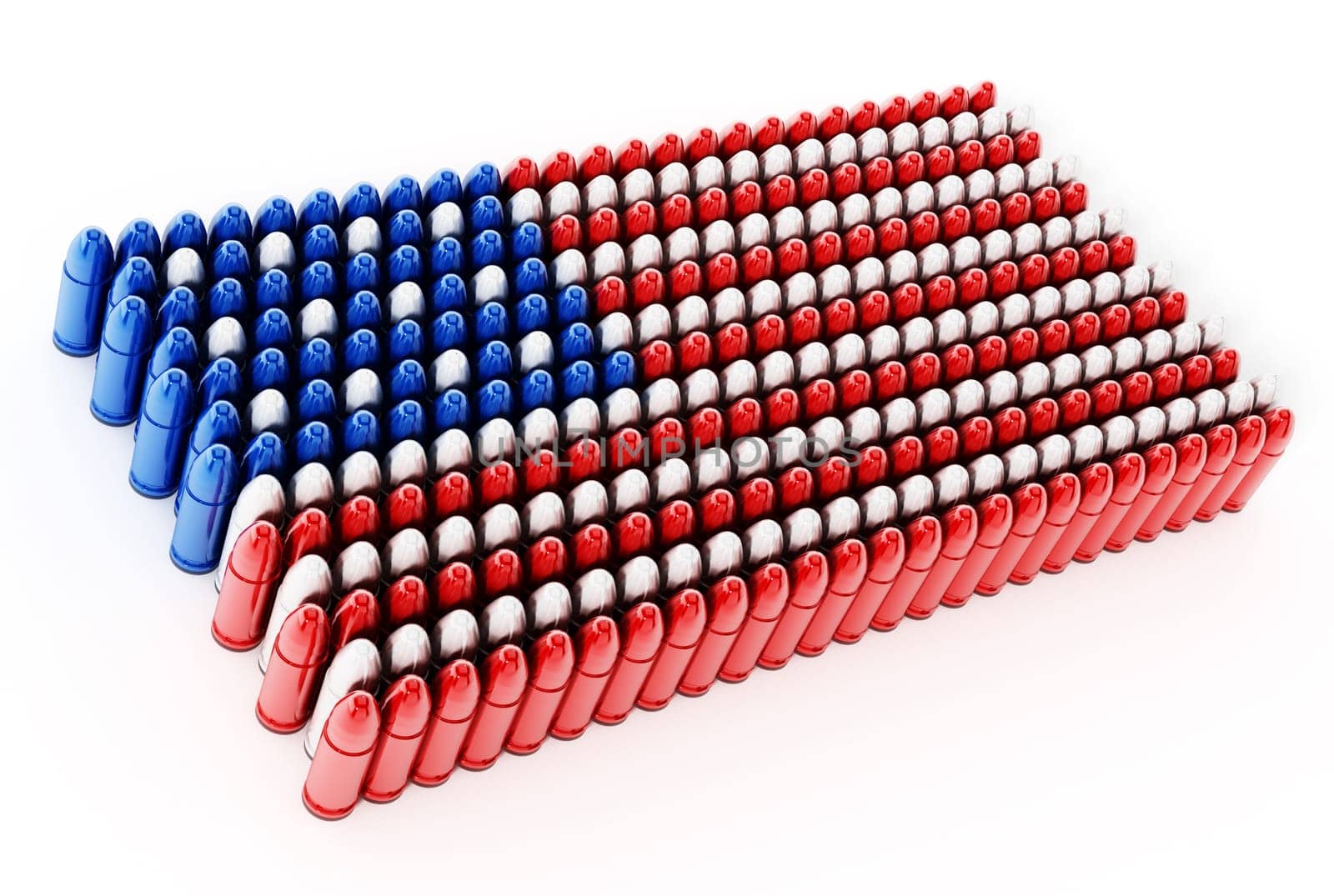 Bullets forming an American flag. 3D illustration.