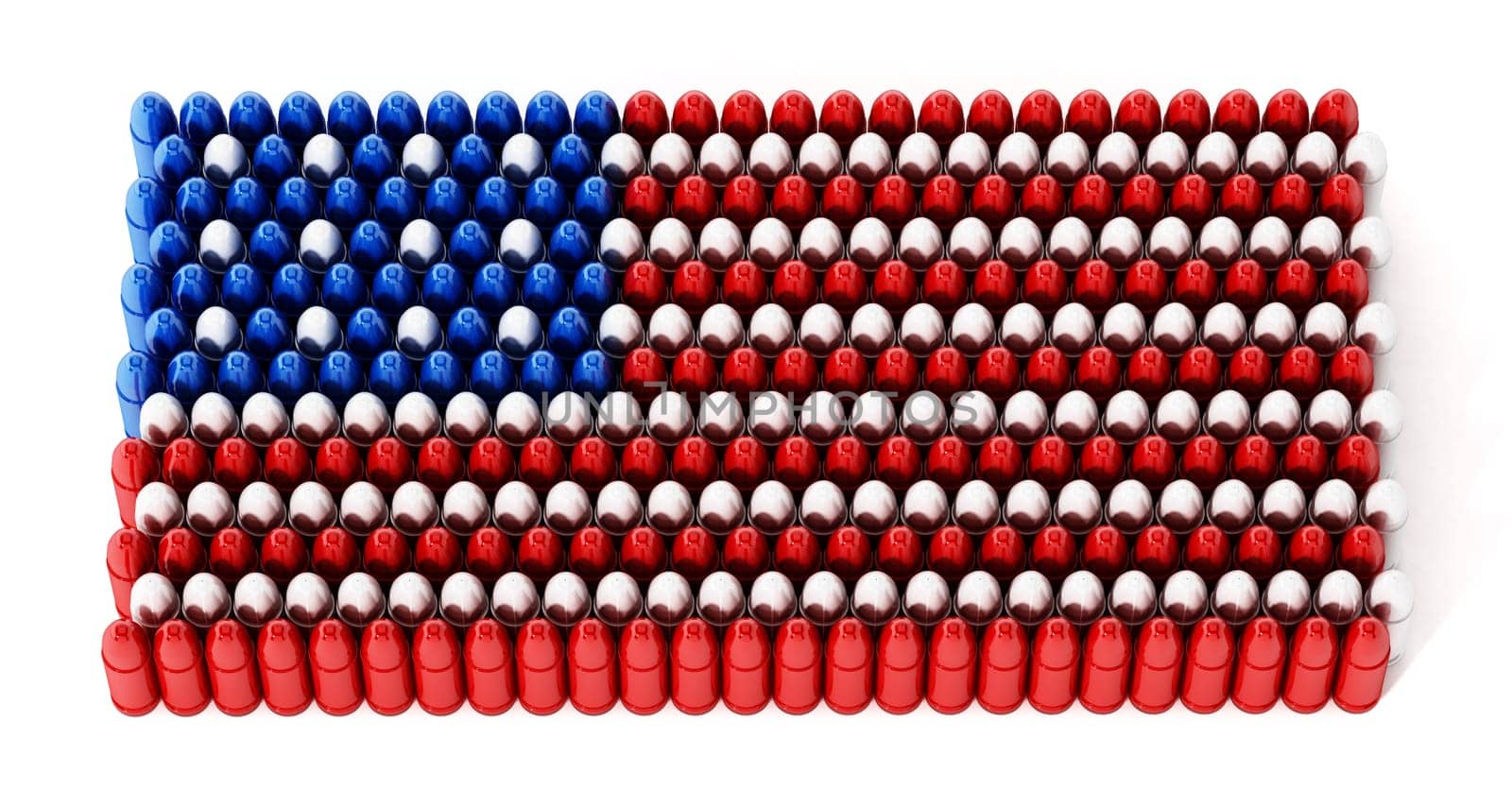 Bullets forming an American flag. 3D illustration.