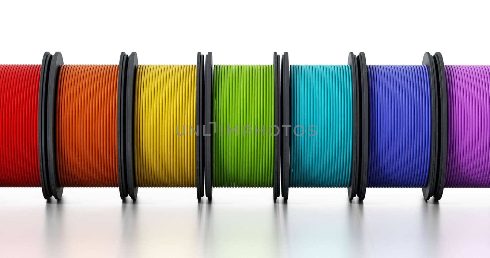3D printer filaments isolated on white background. 3D illustration.