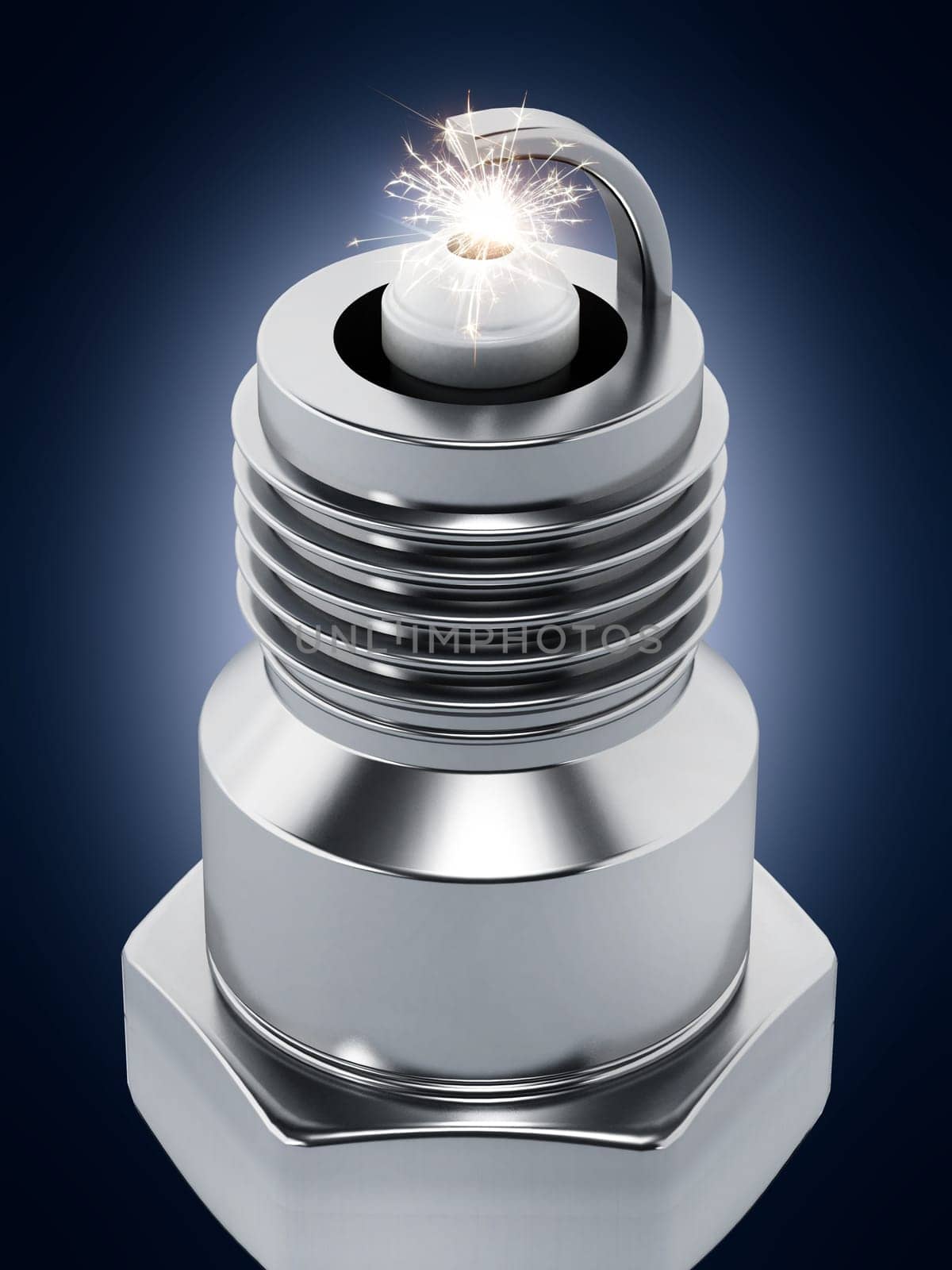 Spark plug on dark background. 3D illustration.