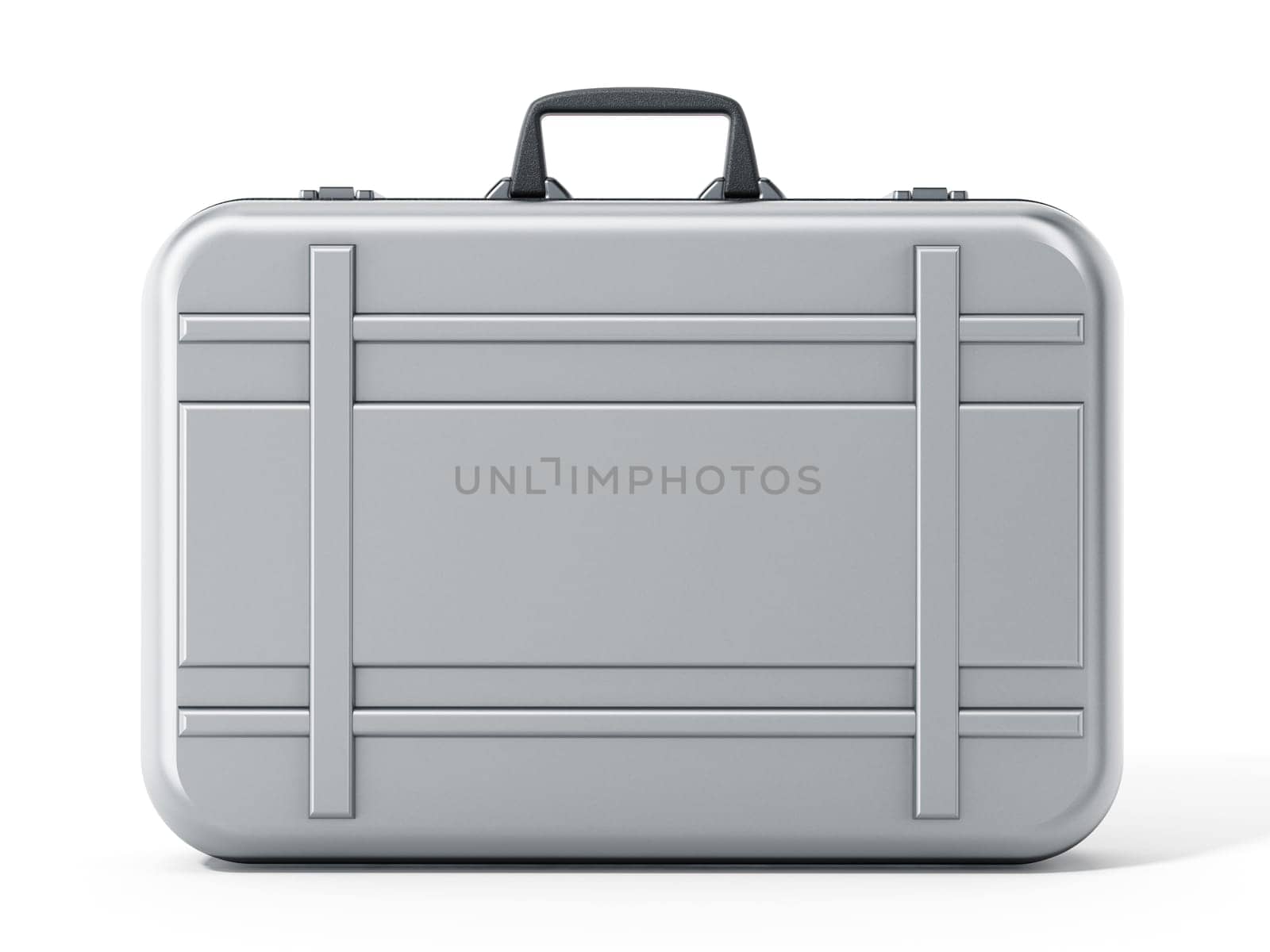 Metal briefcase isolated on white background. 3D illustration.