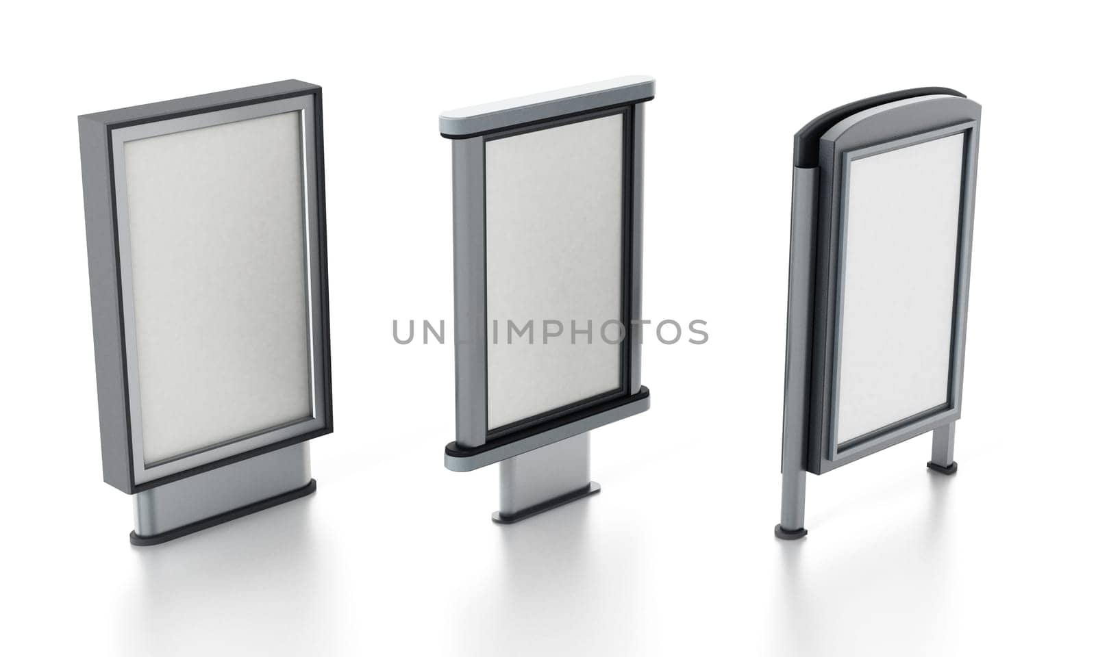 CLP City light poster stands isolated on white background. 3D illustration.