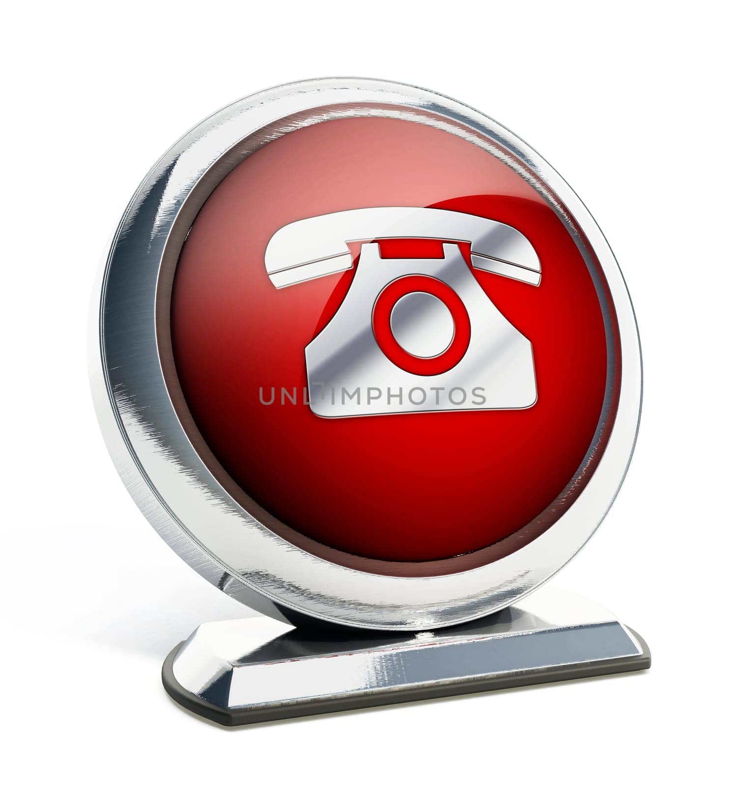 Glossy red button with phone symbol. 3D illustration.