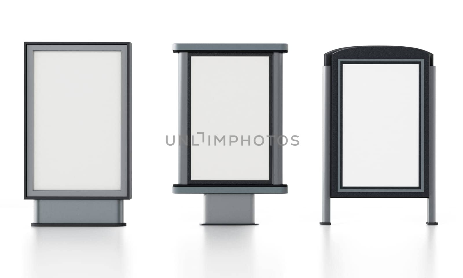 CLP City light poster stands isolated on white background. 3D illustration.