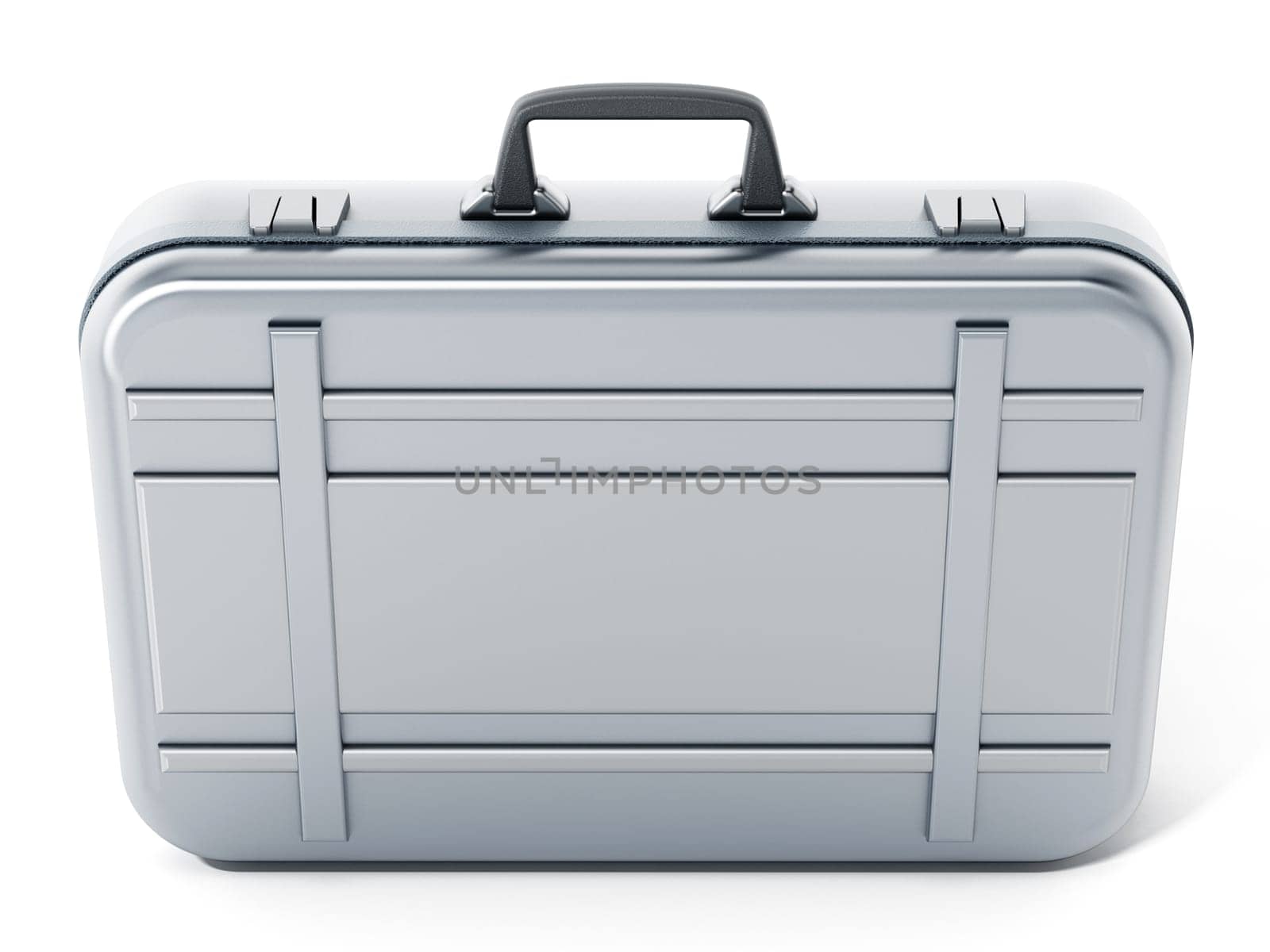 Metal briefcase isolated on white background. 3D illustration.