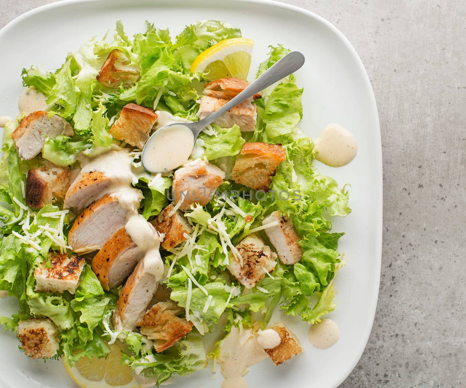 Chicken Salad. Chicken Caesar Salad. Caesar Salad with grilled chicken and croutons. Grilled chicken breast and fresh green salad