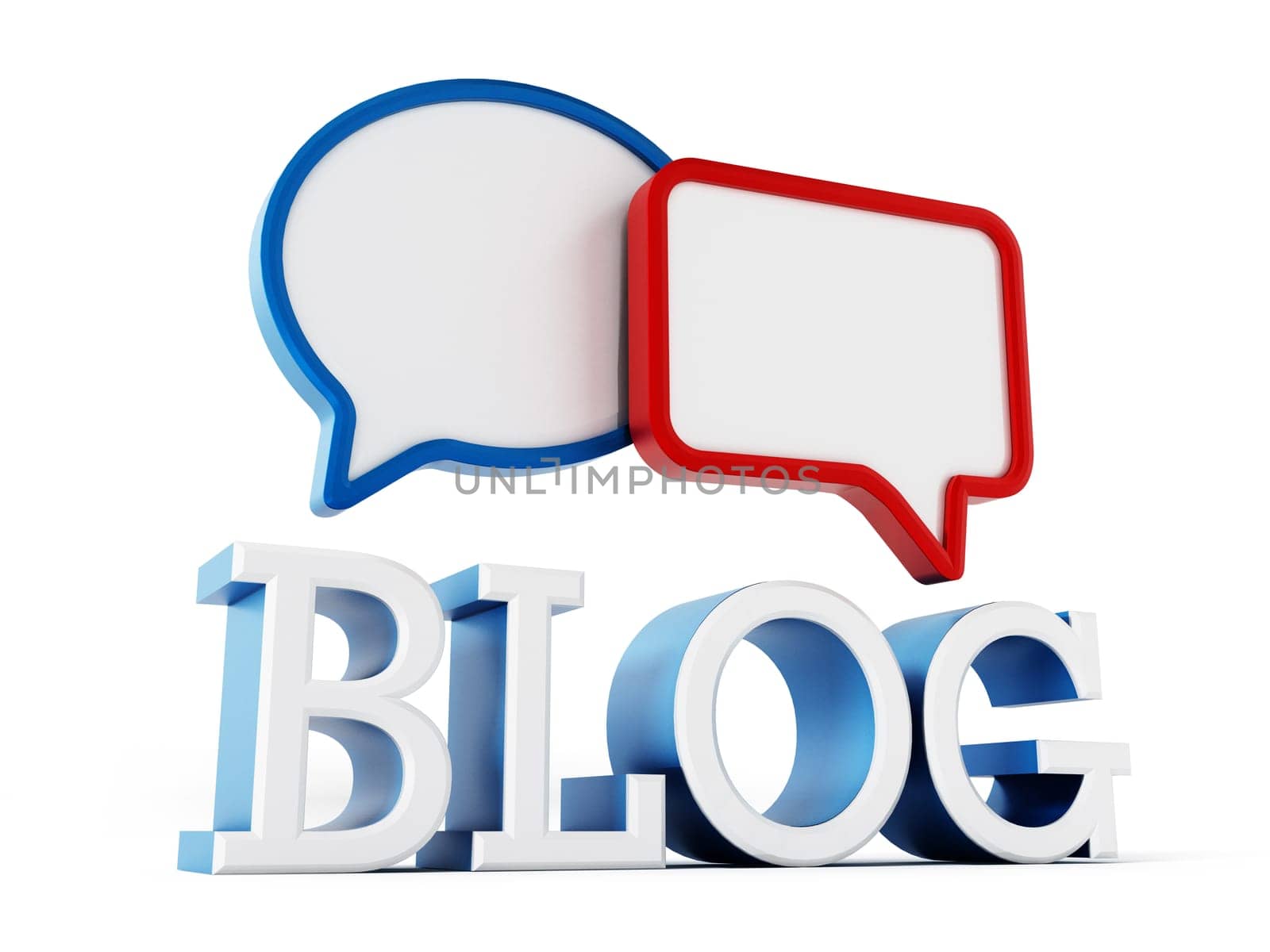 BLOG word and speech balloons. 3D illustration.