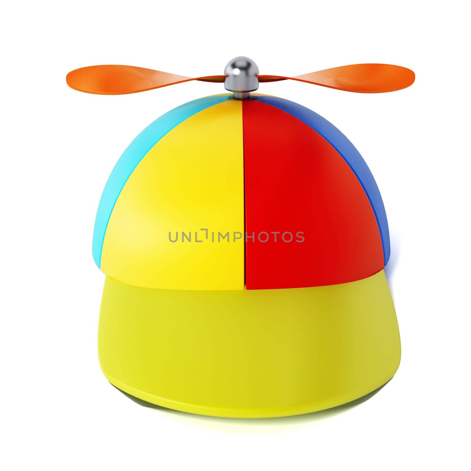 Multi colored hat with propeller isolated on white background. 3D illustration.