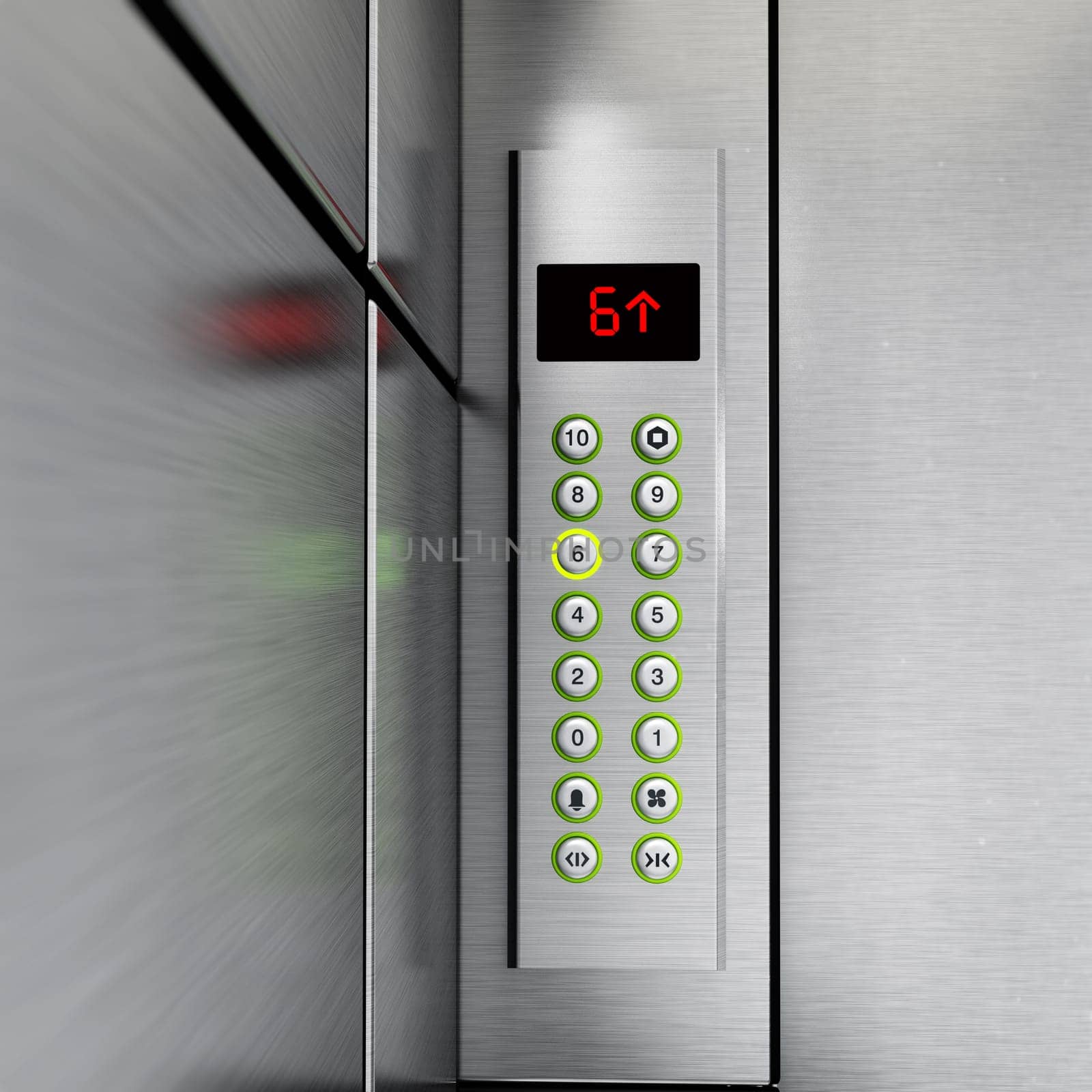 Elevator panel with buttons and LCD display. 3D illustration.