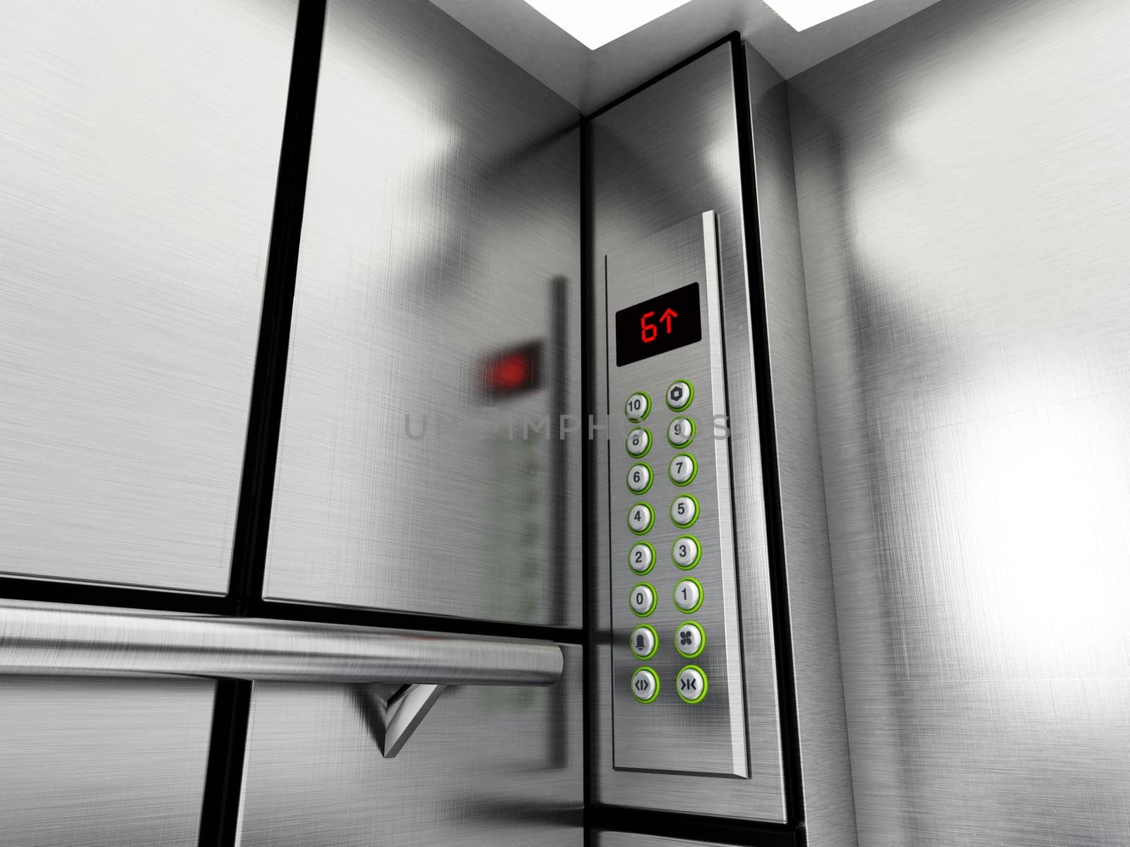 Elevator panel with buttons and LCD display. 3D illustration.