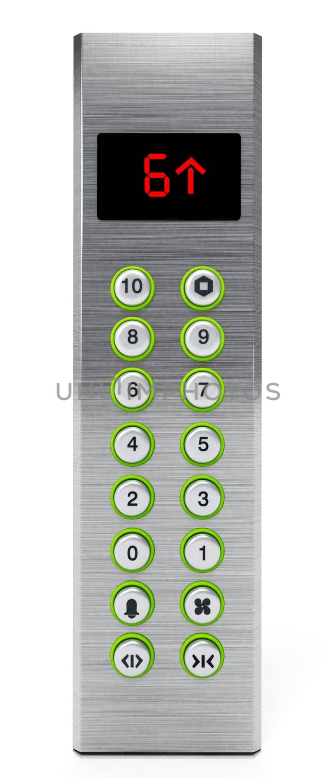 Elevator panel with buttons and LCD display. 3D illustration.