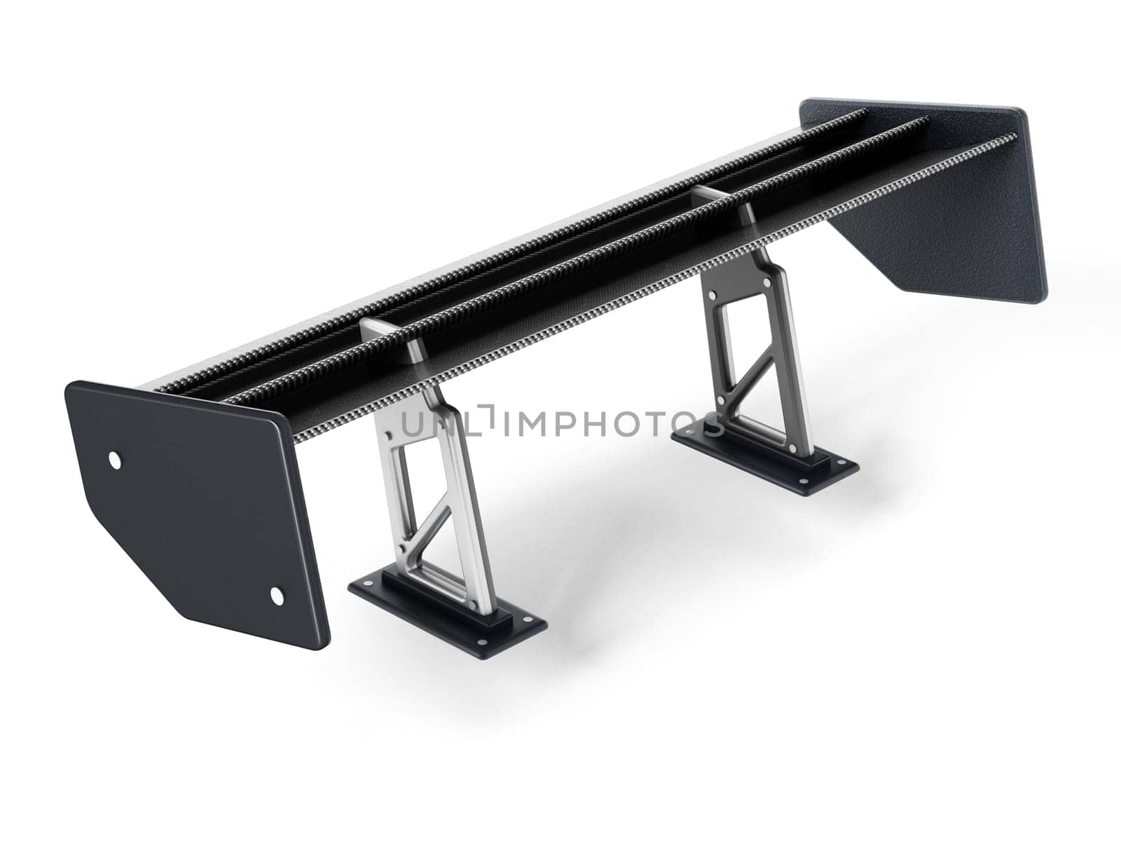 Carbon fiber car spoiler isolated on white background. 3D illustration.