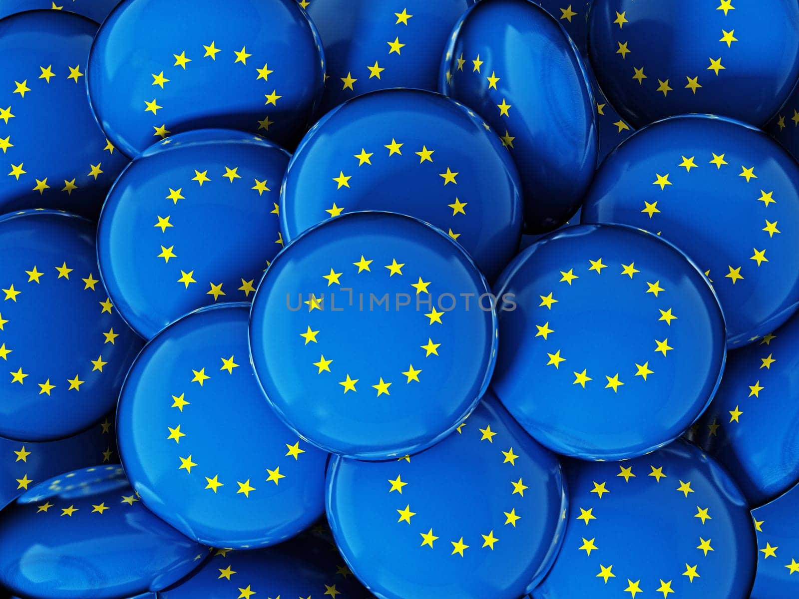 Stack of buttons with European Union's flag. 3D illustration.