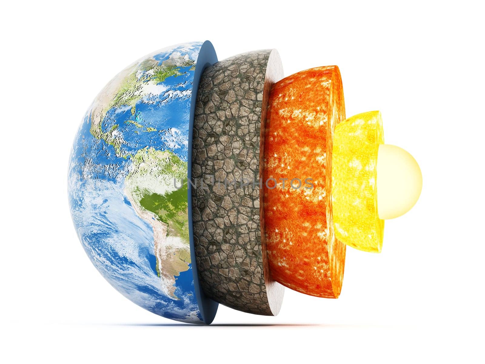 Layers of earth isolated on white background. 3D illustration.