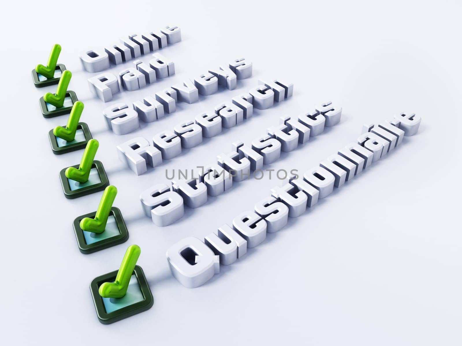 Online paid survey concept word. 3D illustration.