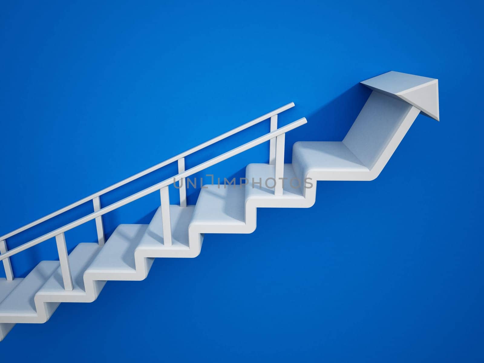Staircase with an arrow leading up. 3D illustration.