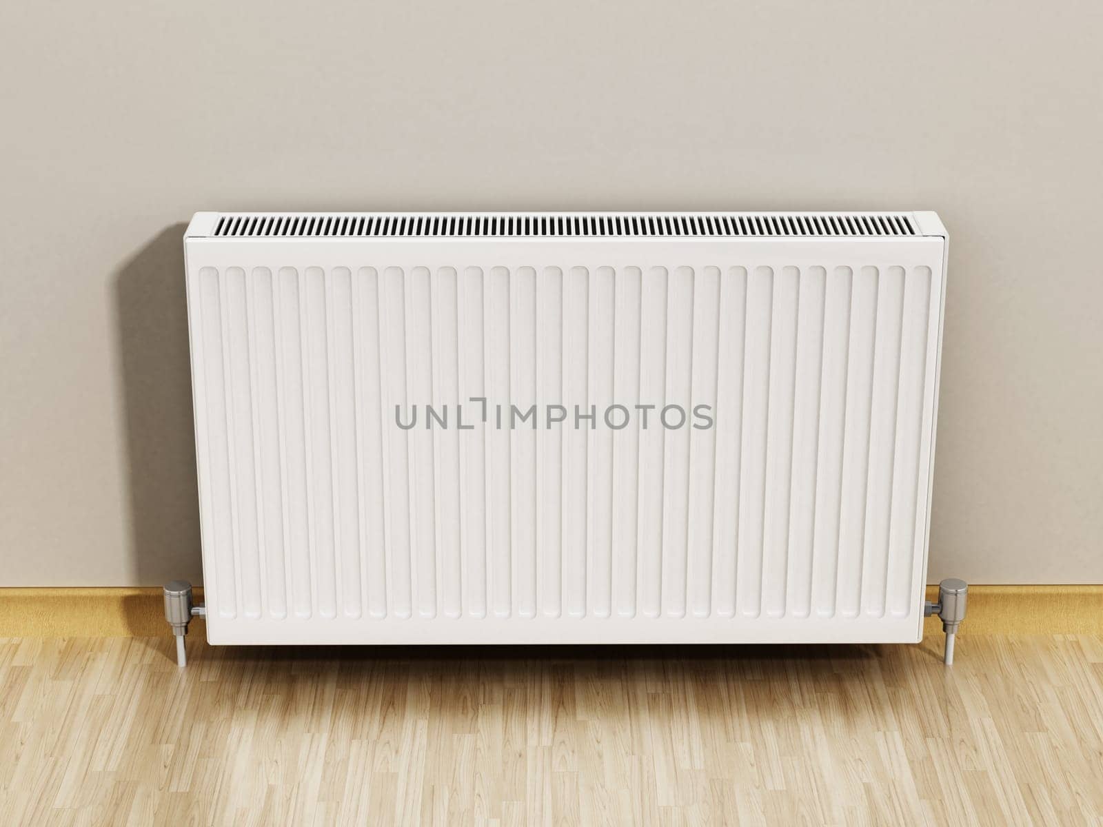 Radiator in front of the wall. 3D illustration.
