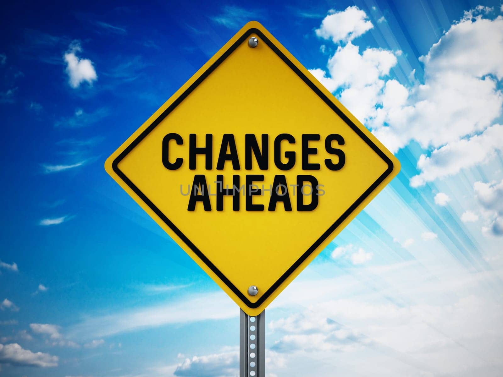 Changes ahead sign against blue sky. 3D illustration.