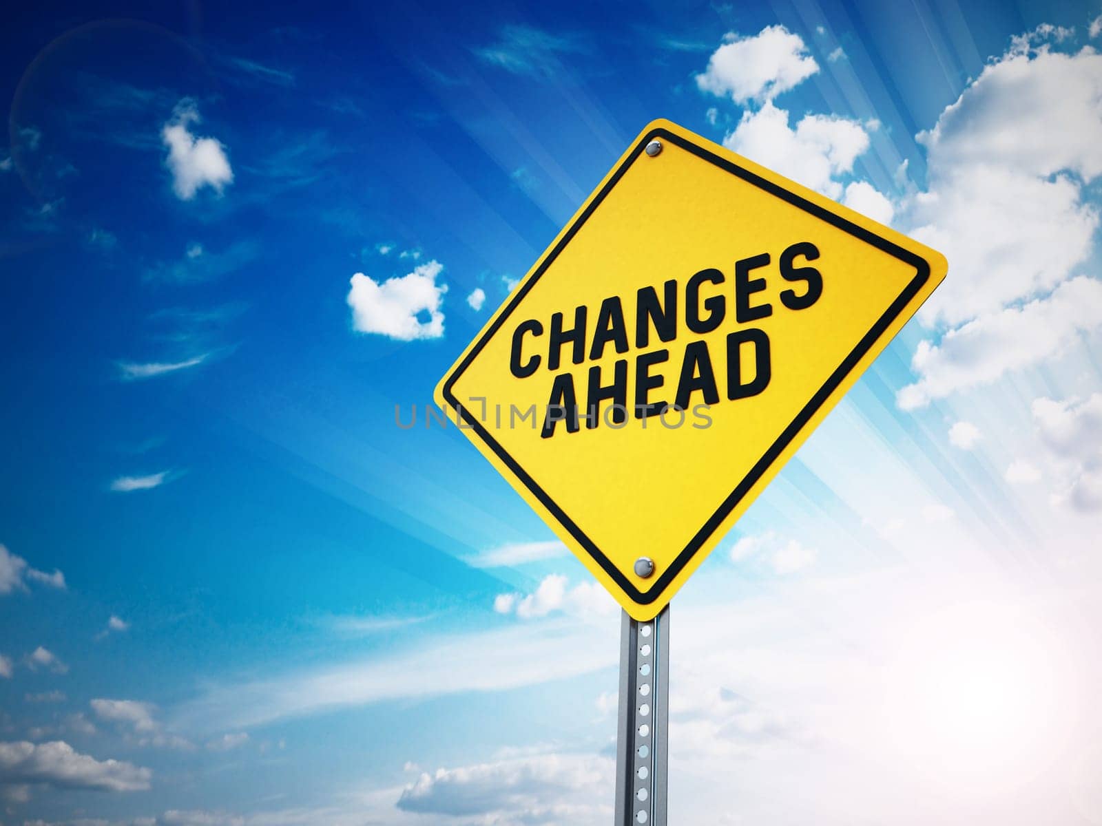 Changes ahead sign against blue sky. 3D illustration.