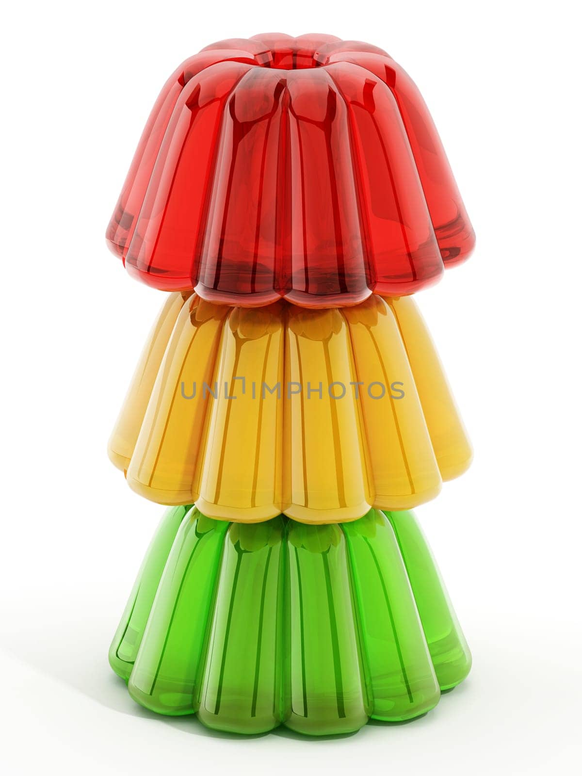 Red, yellow and green jellies isolated on white background. 3D illustration.
