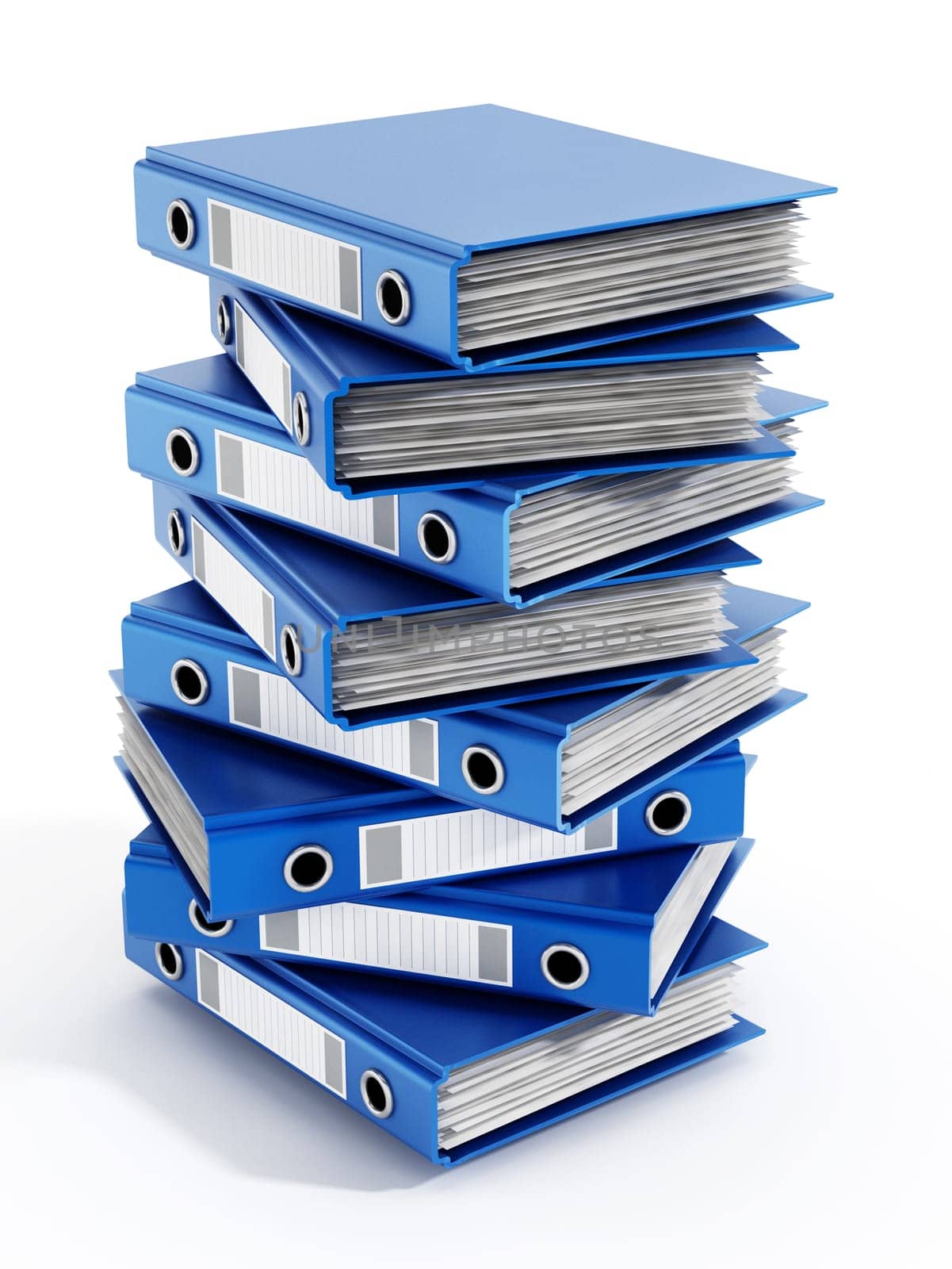 Multi colored folders stack isolated on white background. 3D illustration.