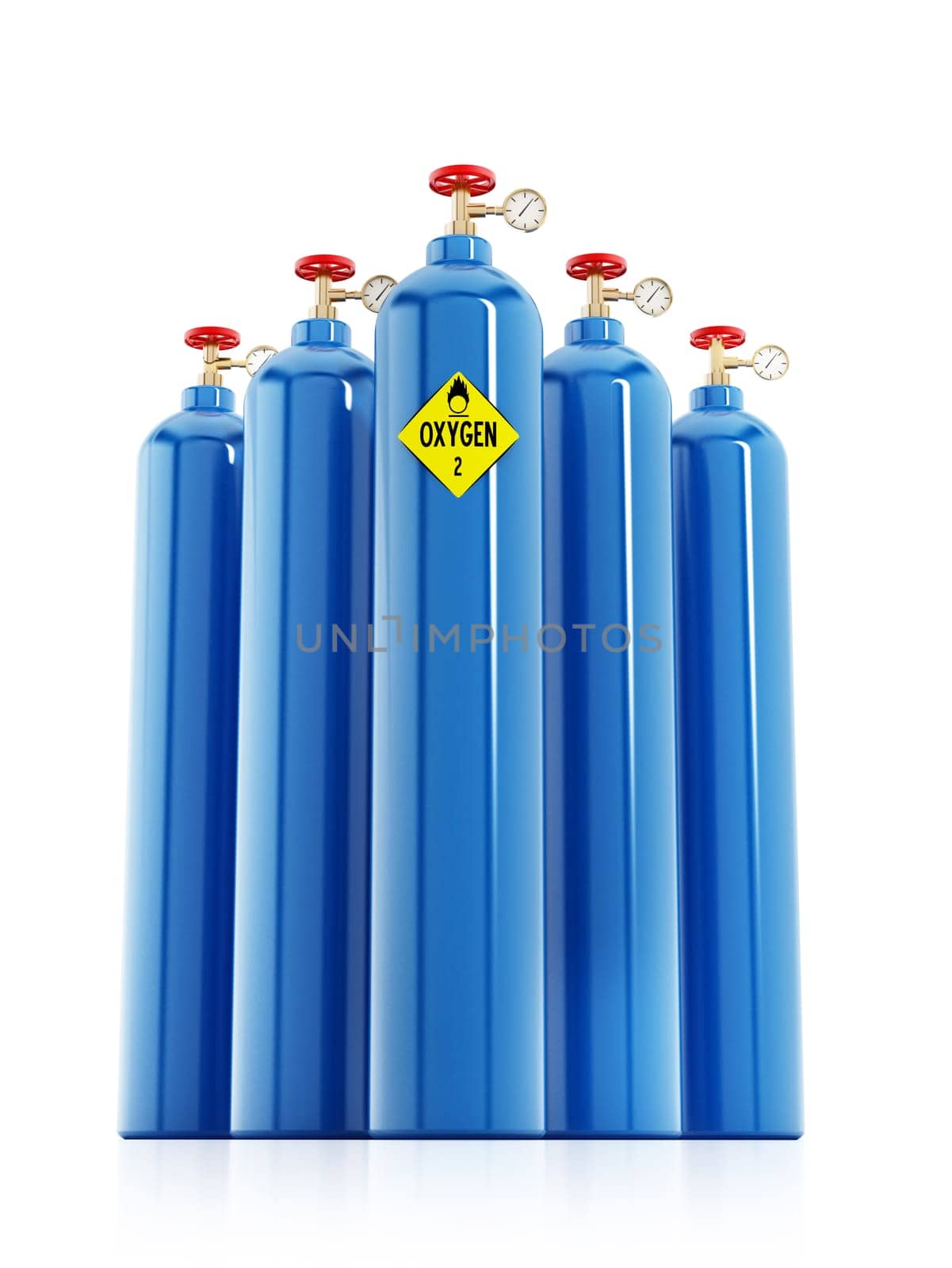 Oxygen tanks isolated on white background. 3D illustration.