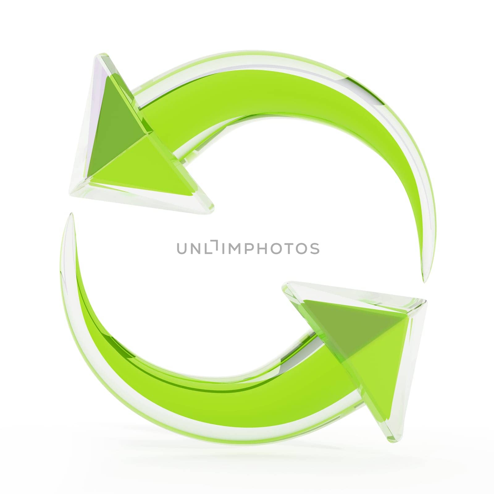 Recycle symbols with turning arrows. 3D illustration.