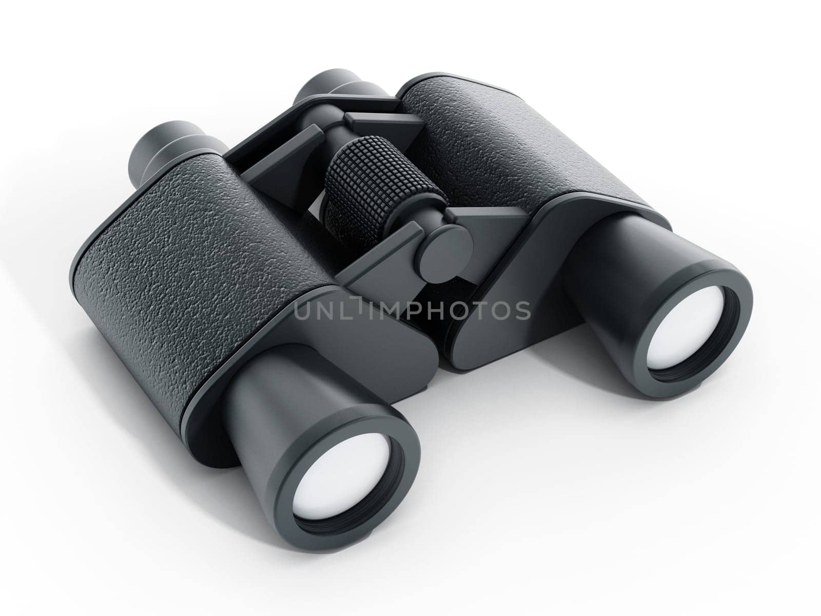 Black binoculars isolated on background. 3D illustration.