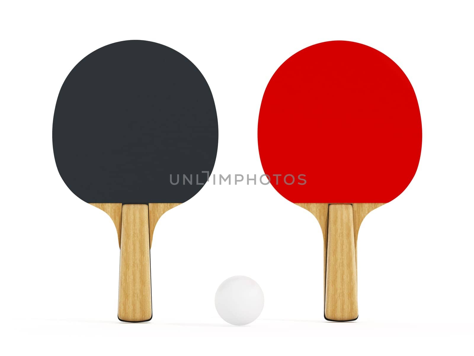Ping pong or table tennis rackets isolated on white background. 3D illustration.