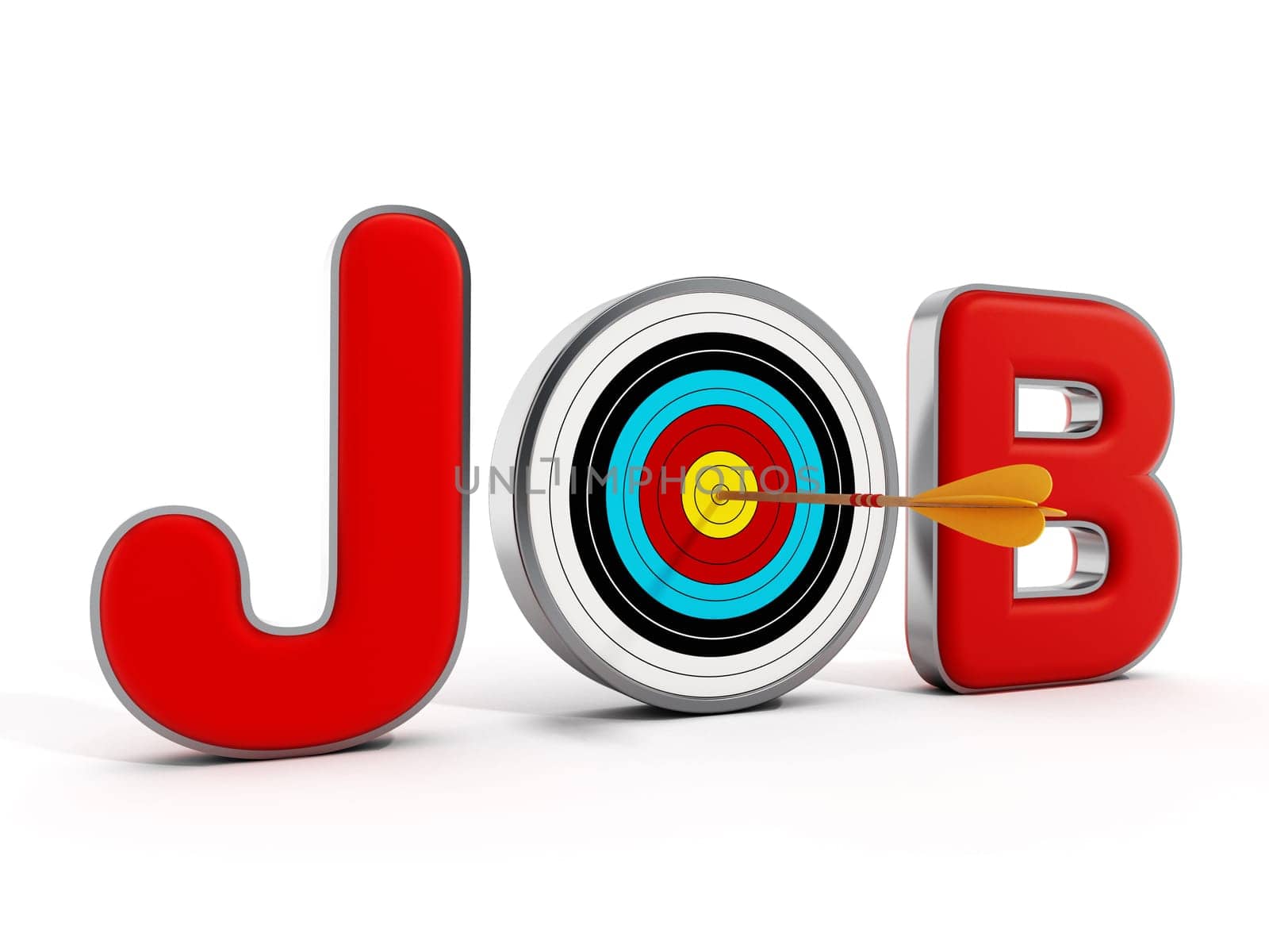 Target with an arrow standing between J and B letters. 3D illustration.