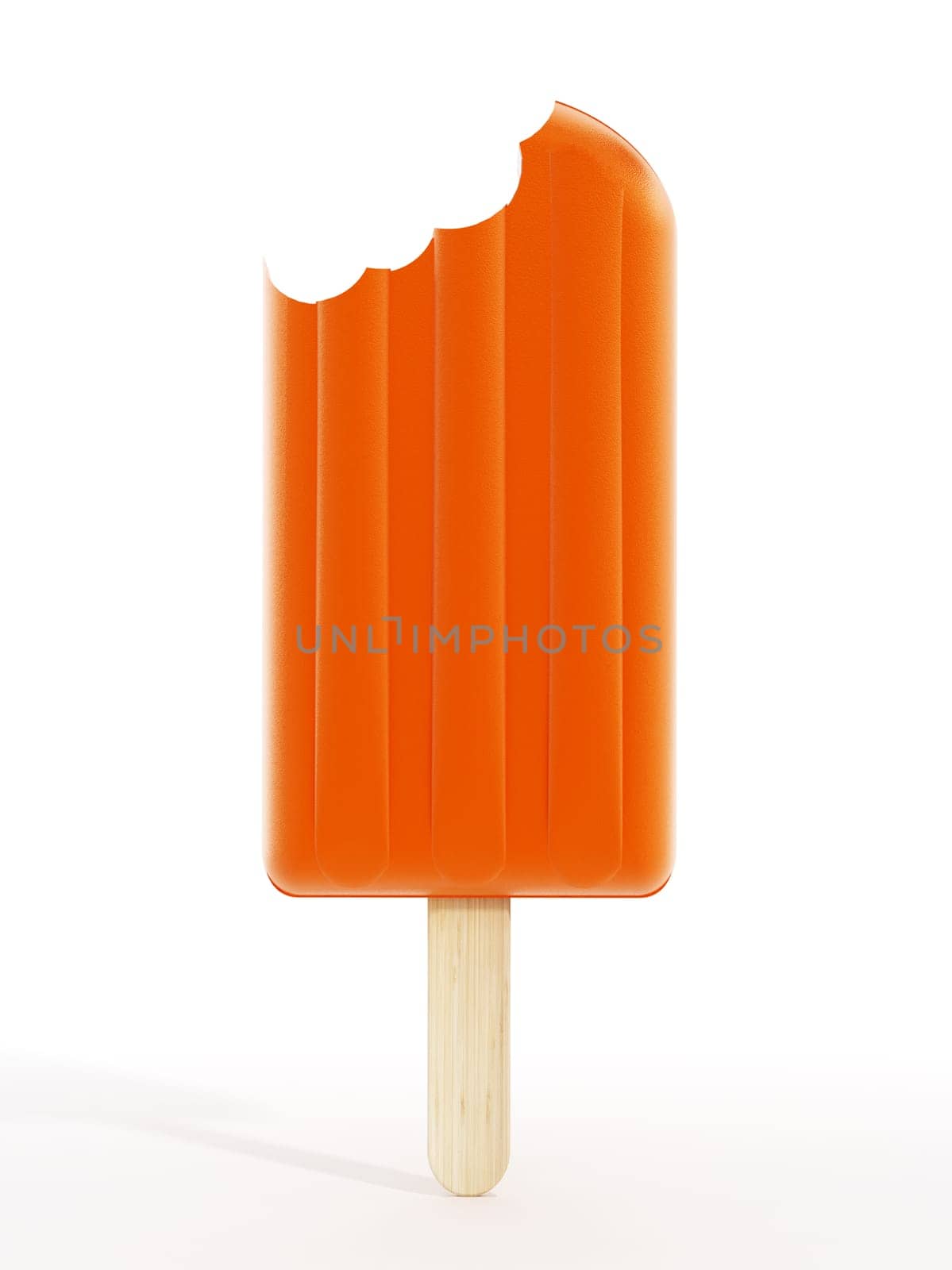 Orange ice creams on wooden stick. 3D illustration.