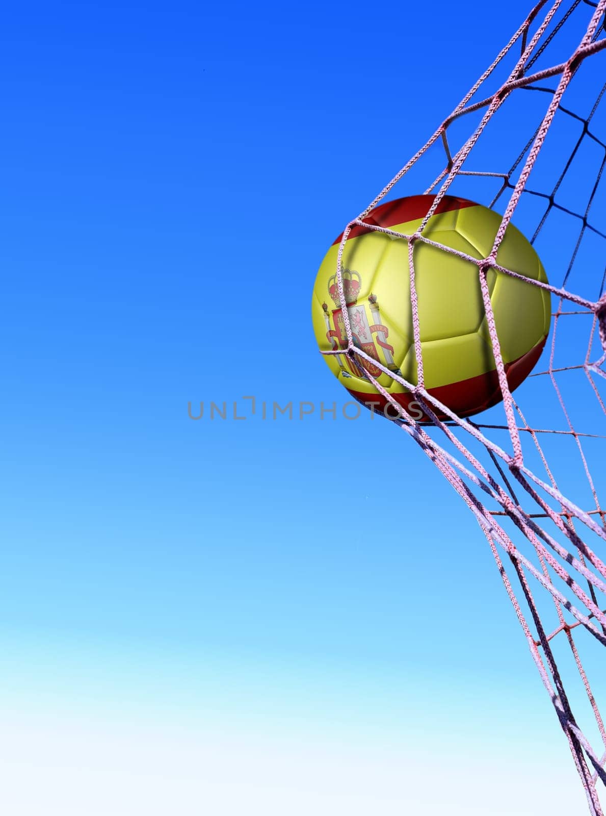 Spanish soccer ball inside the net