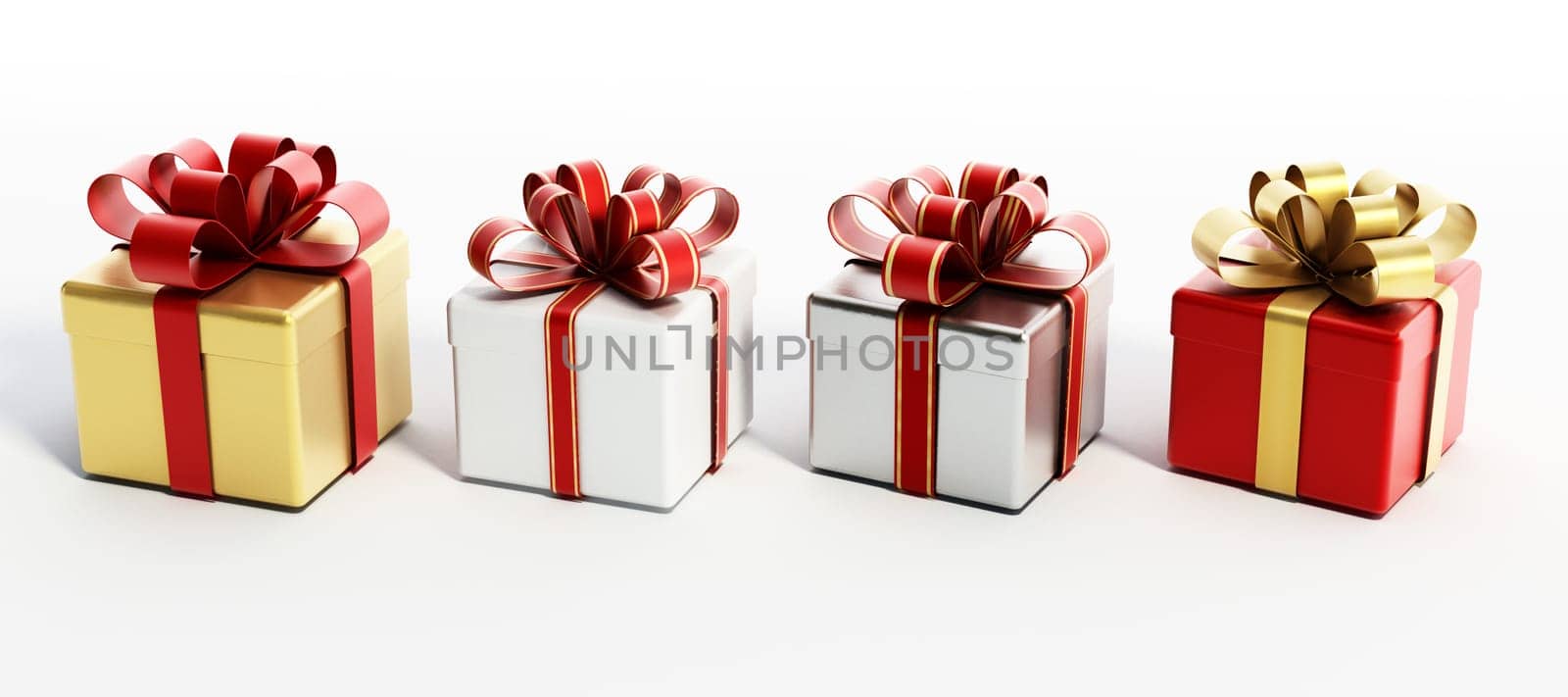 Colorful giftboxes isolated on white background. 3D illustration.