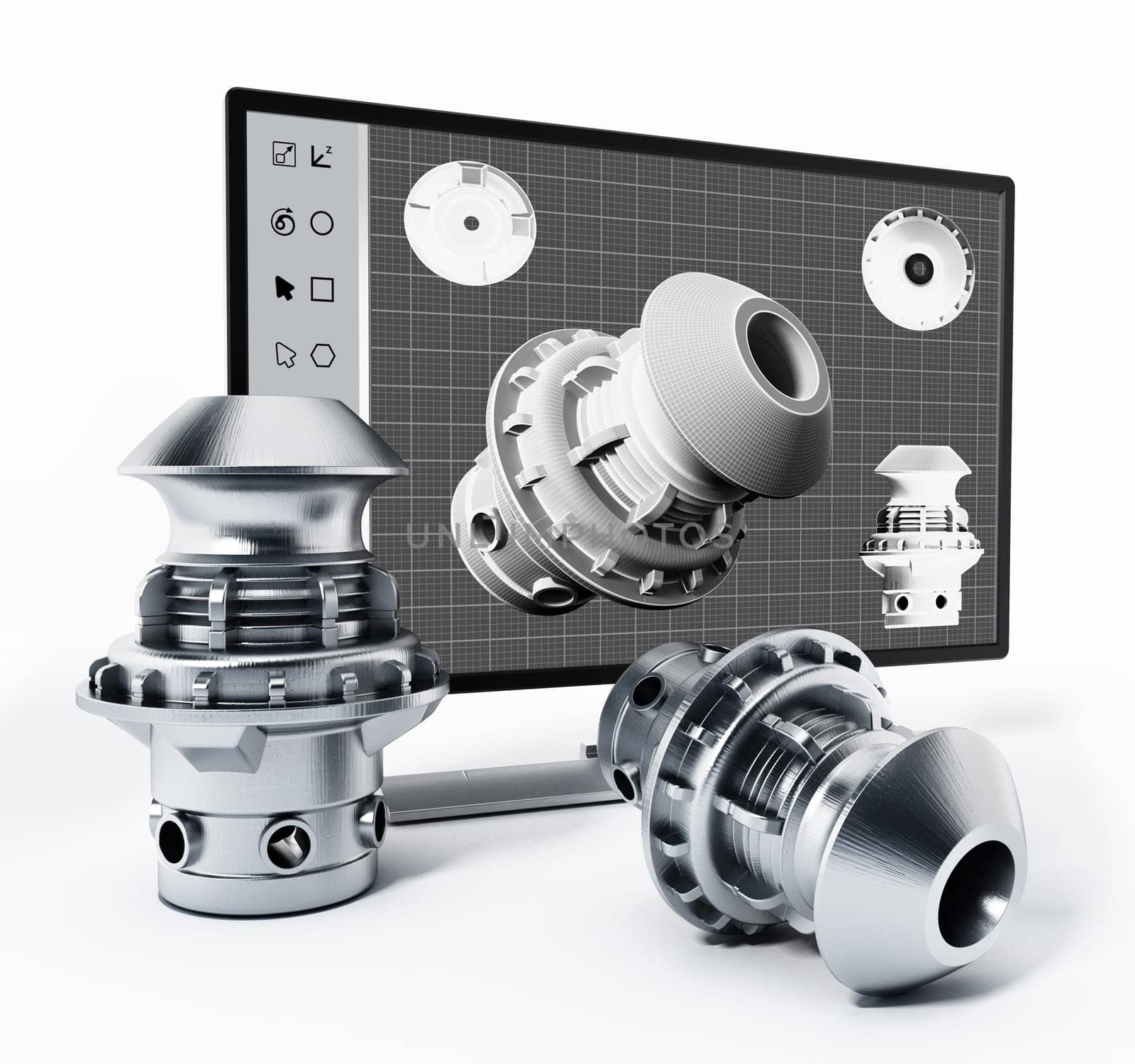 3D product design software and manufactured product. 3D illustration.