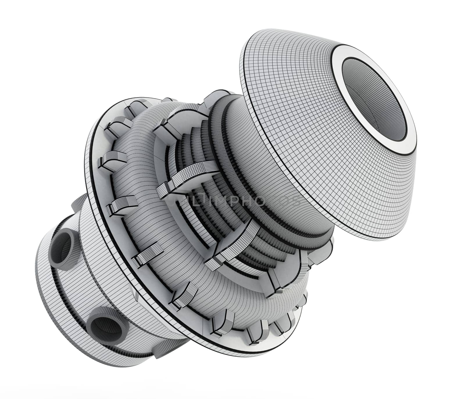 3D wireframe industrial product design. 3D illustration.