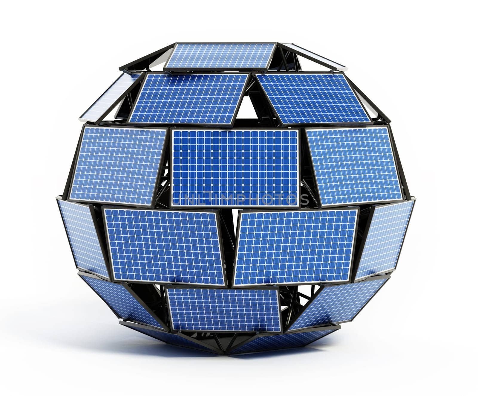 Solar panels forming a globe. 3D illustration.
